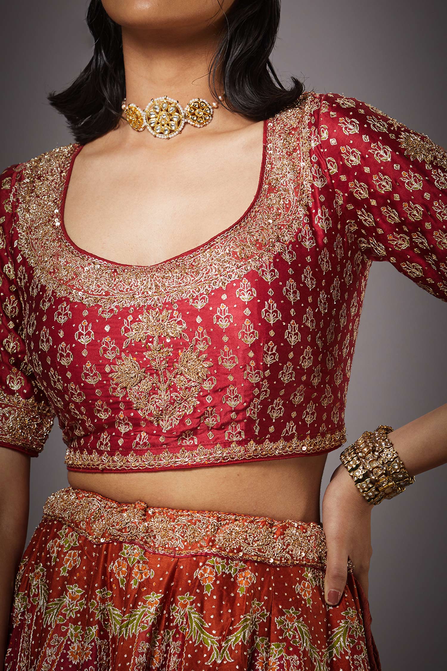 Buy Red Silk Satin Round Embroidered Bridal Lehenga Set For Women by RI.Ritu  Kumar Online at Aza Fashions.