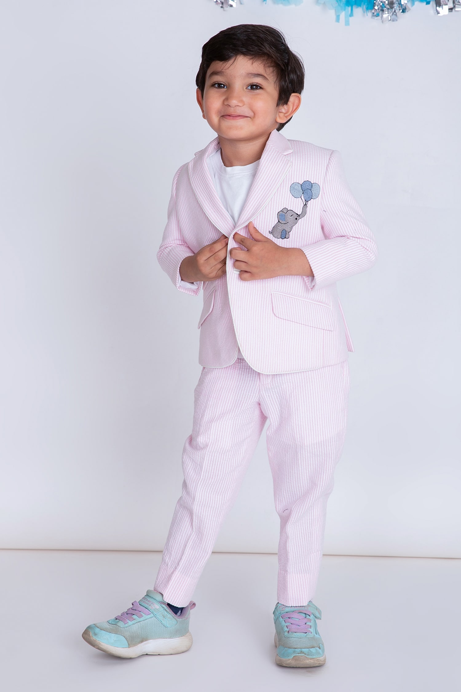 Buy Little Boys Closet by Gunjan Khanijou Pink Striped Suit Set For ...