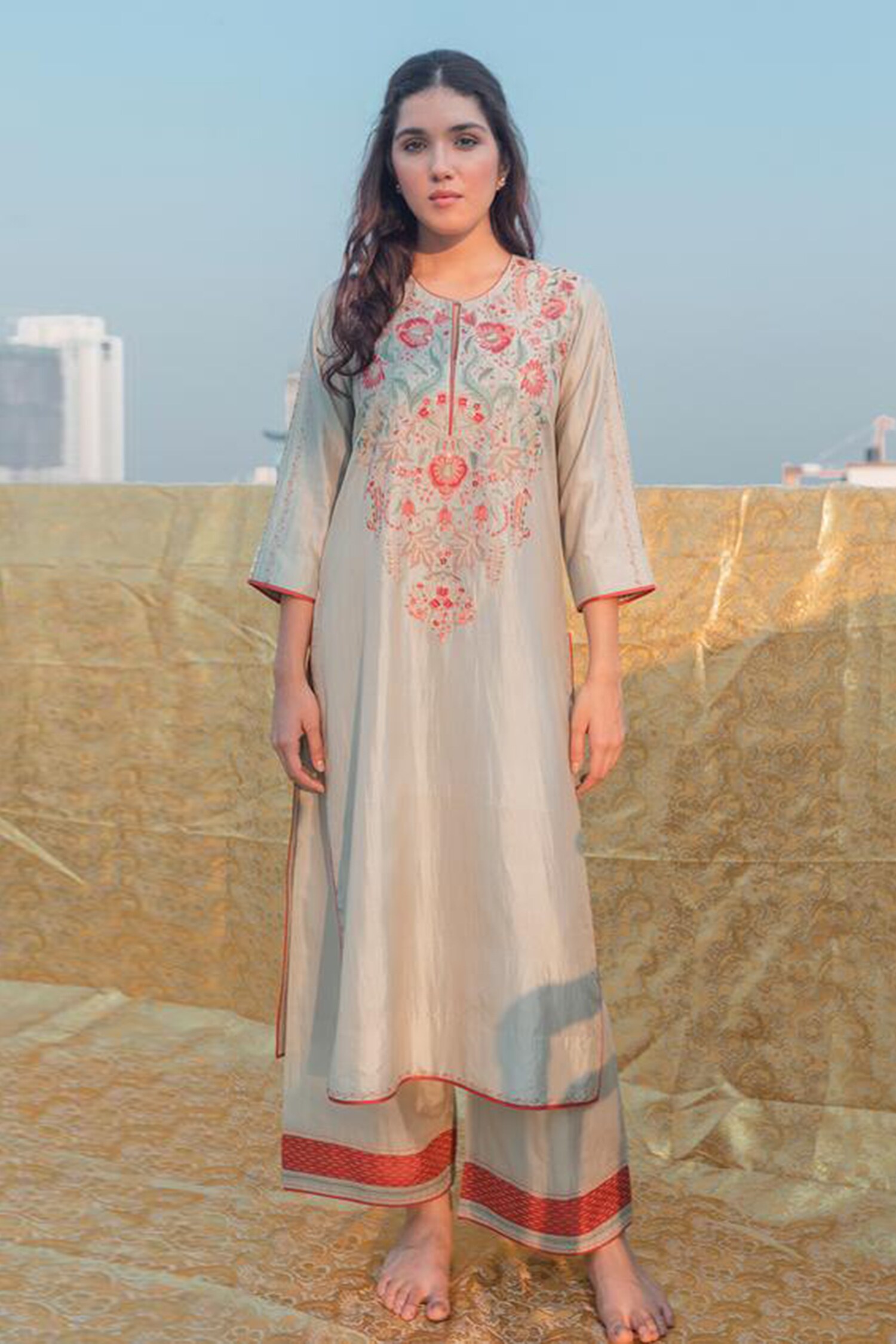 Buy Blue Silk Embroidered Kurta And Palazzo Set For Women by Lajjoo C ...