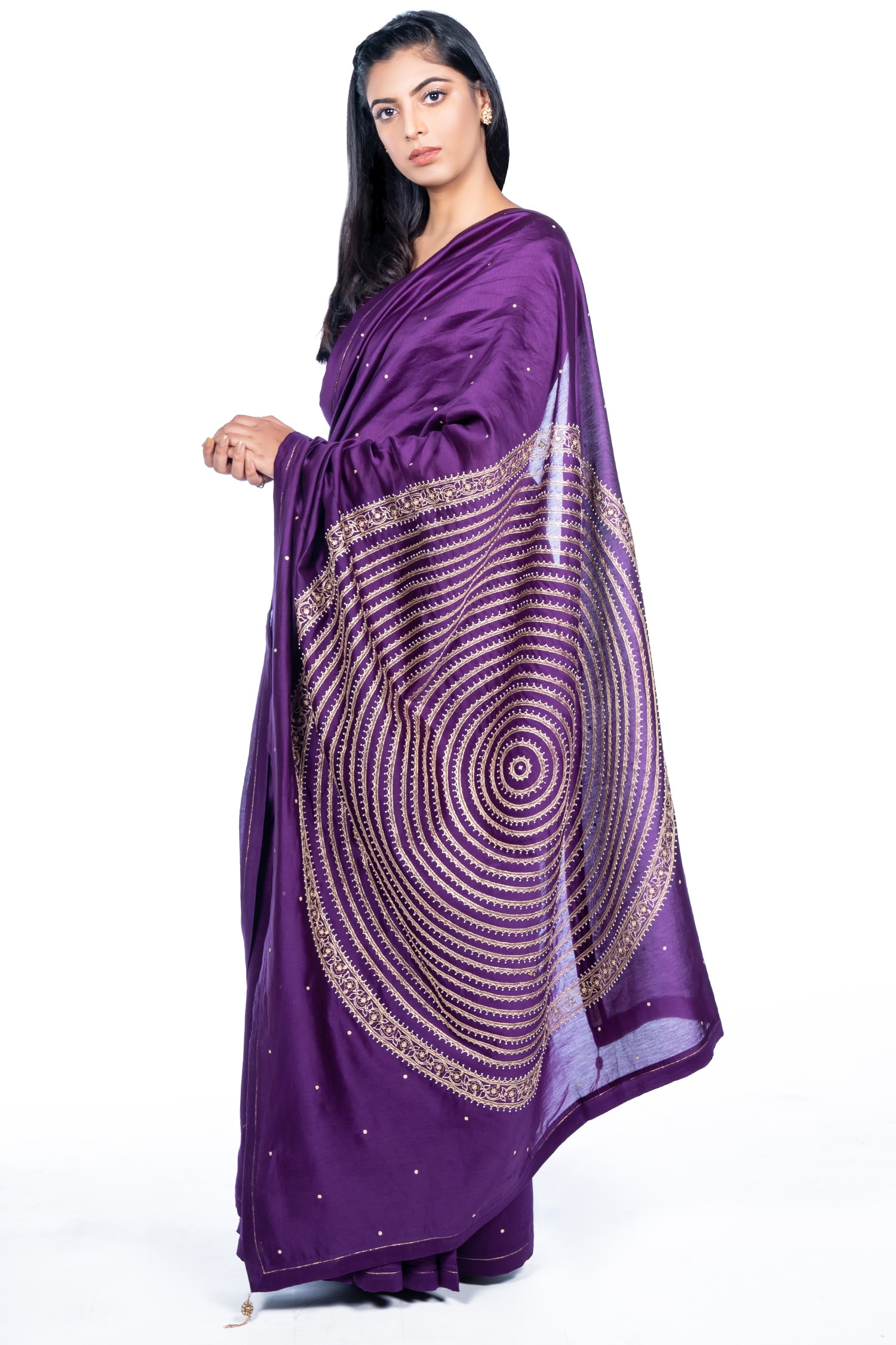 Buy Purple Chanderi Silk V Neck Saree With Blouse For Women by Deep ...