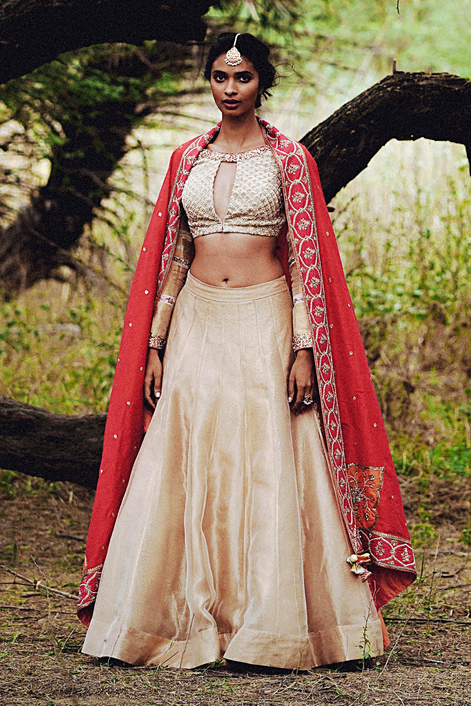 Buy Bridal Lehenga Choli - Heavy Viscose Cream & Red Lehenga Choli –  Empress Clothing