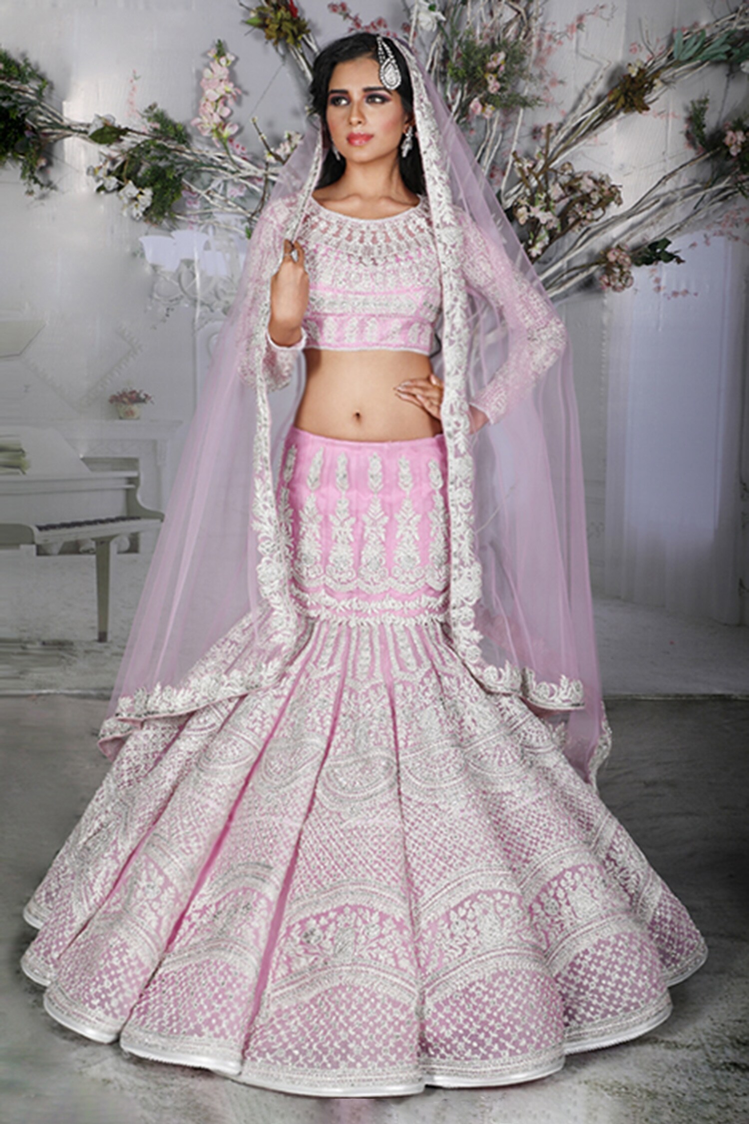 Buy Gold Mermaid Style Bridesmaid Lehenga And Blouse With High Wing Sleeves  In Crushed Shimmer