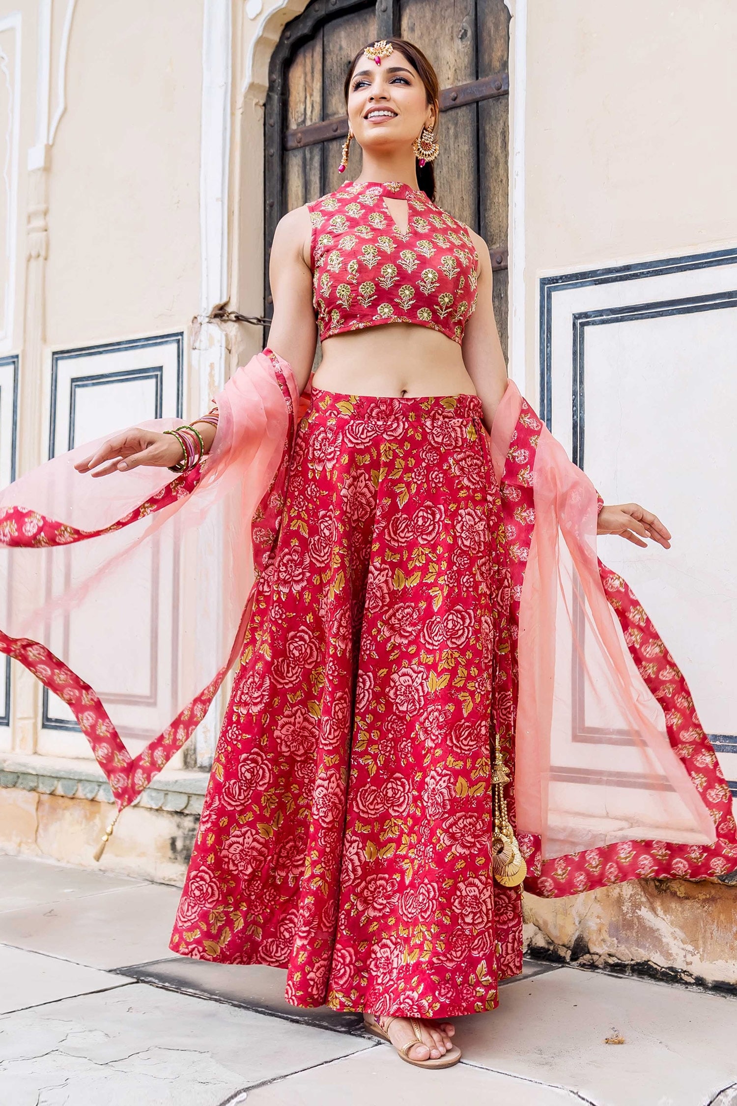 Ivory White Kalidar Lahenga Choli with Red Contrast Blouse and Dupatta |  TST | The Silk Trend