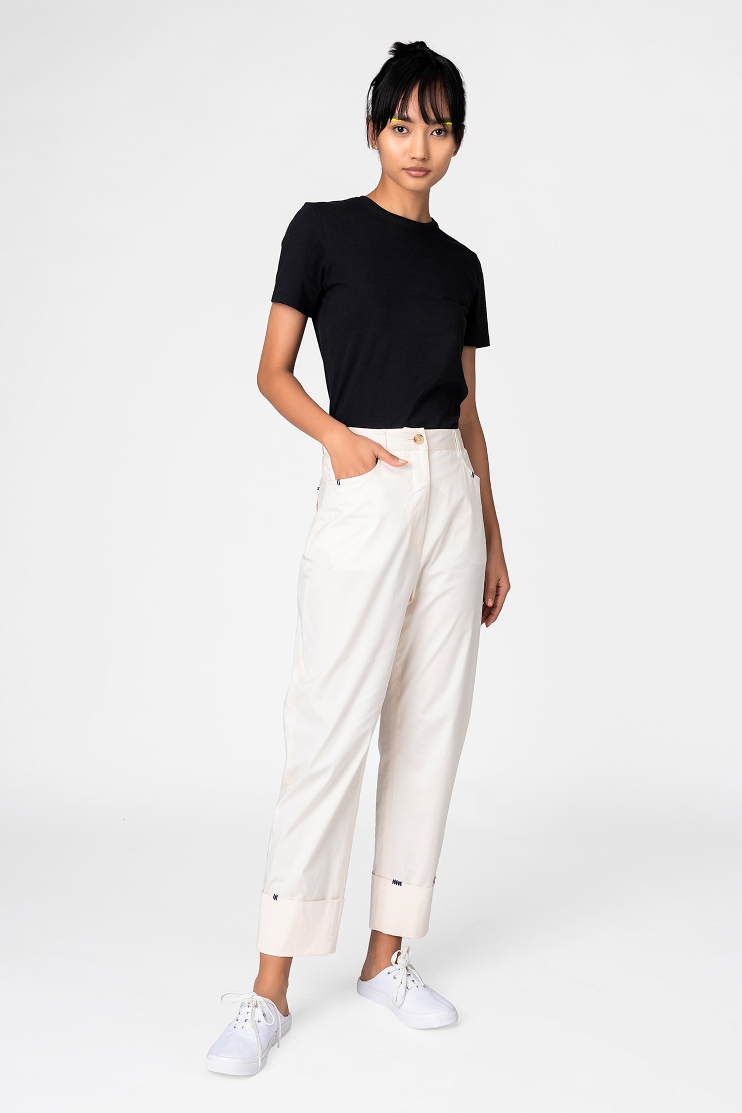 Buy Genes Lecoanet Hemant White Cotton Twill Straight Fit Trousers ...