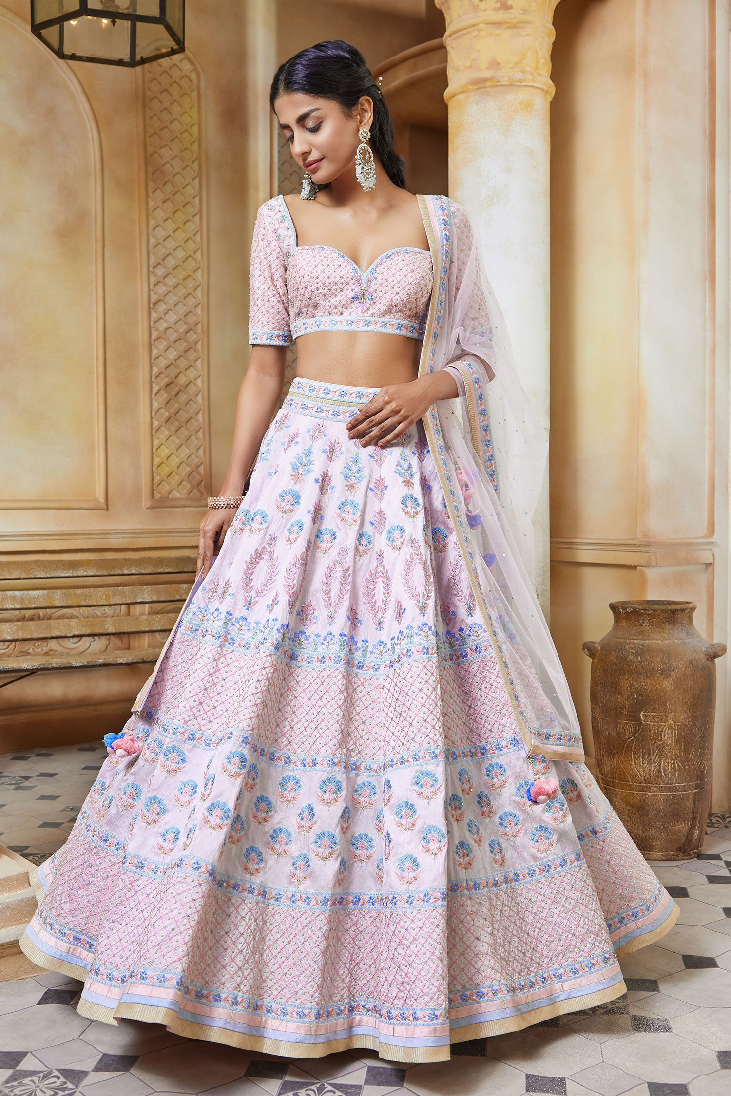 Buy Light pink silk Indian wedding lehenga in UK, USA and Canada