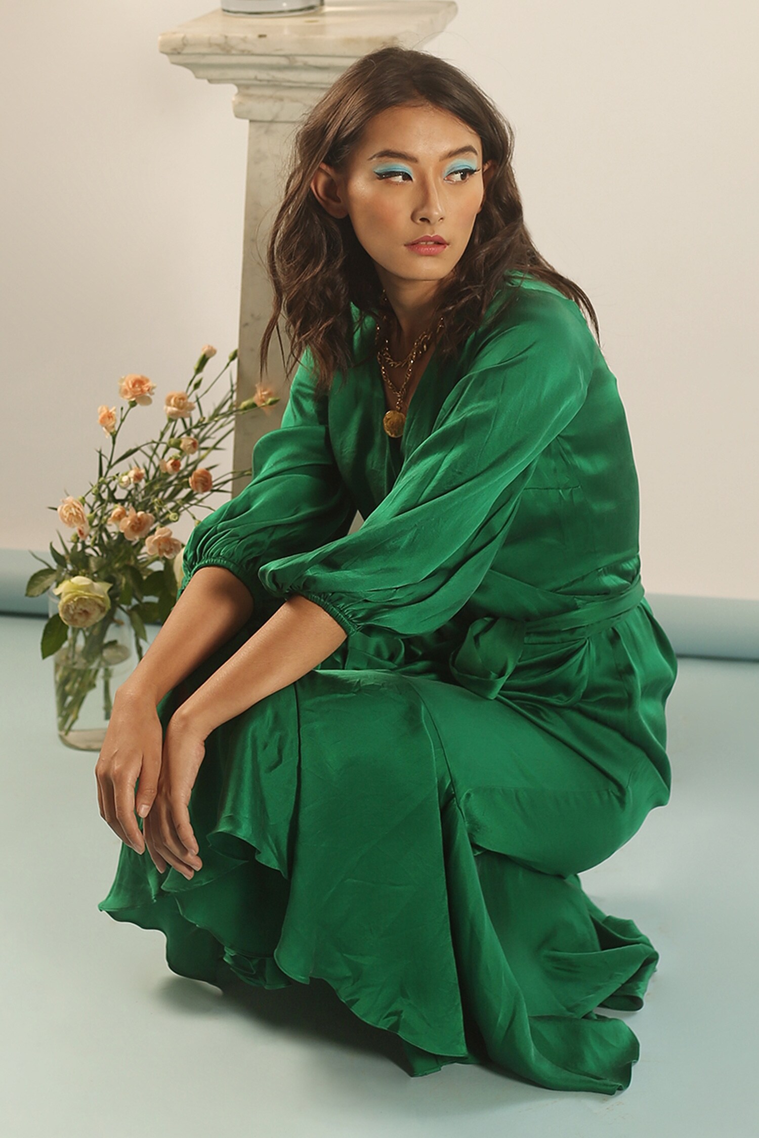 Buy Your Silq Green Aleah Silk Satin Midi Dress Online Aza Fashions