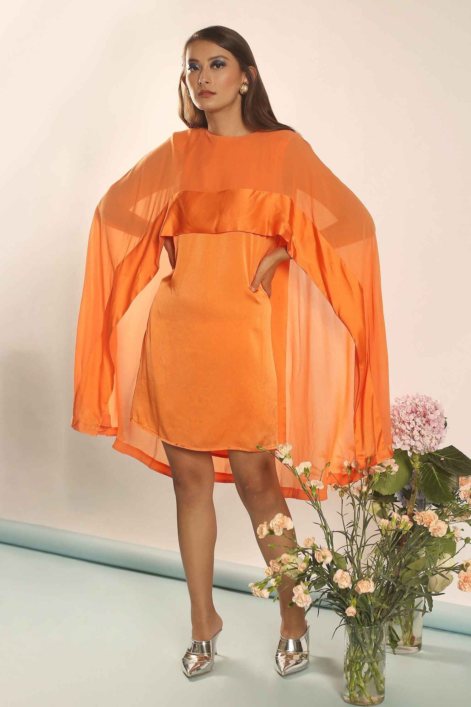 Orange cape dress cheap