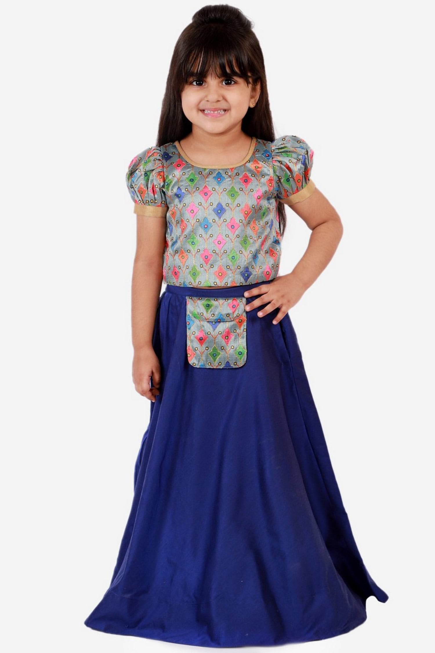Buy Lil Peacock Multi Color Embroidered Choli And Lehenga Set For Girls ...