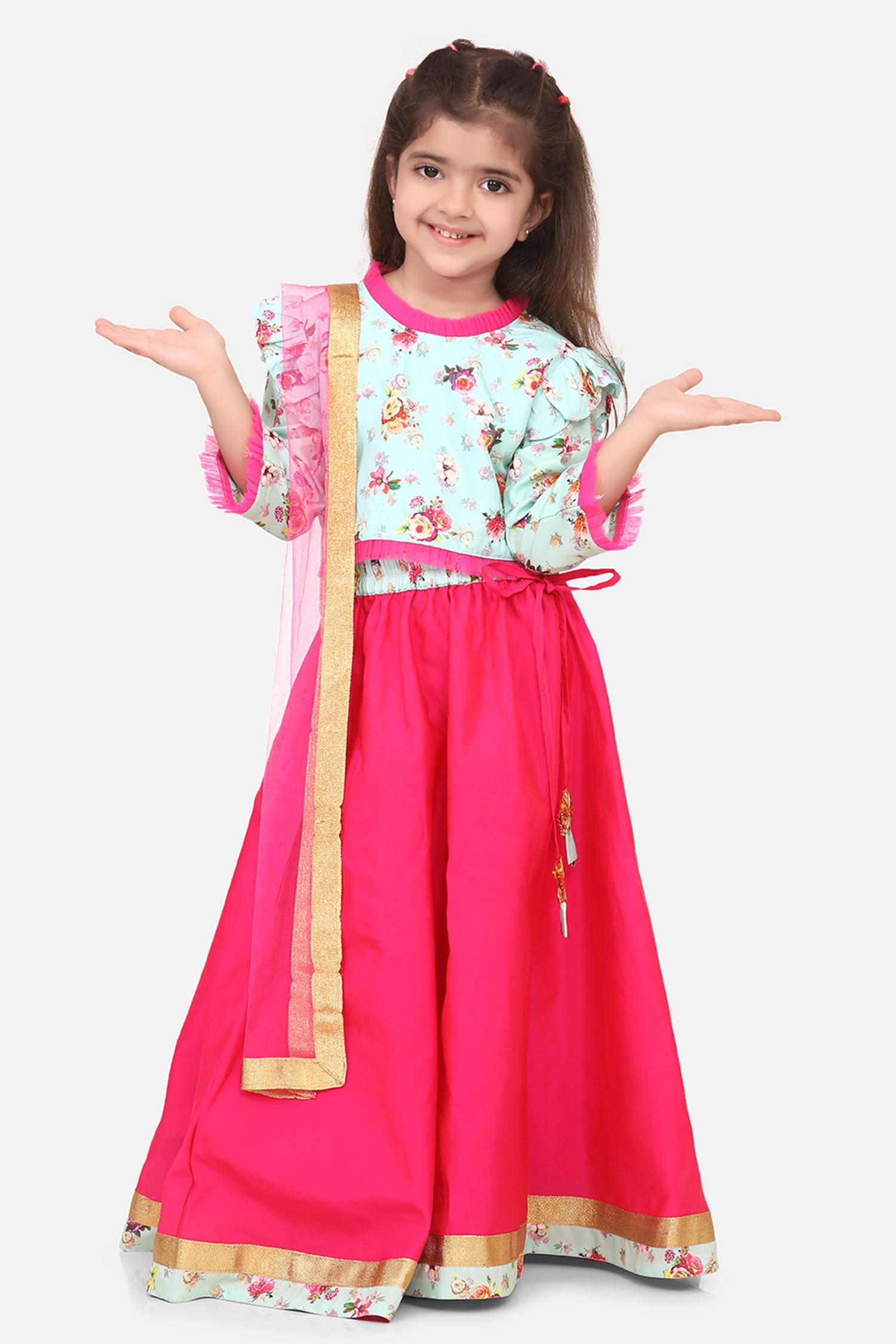 Buy Lil Picks Pink Printed Choli And Lehenga Set For Girls Online | Aza ...