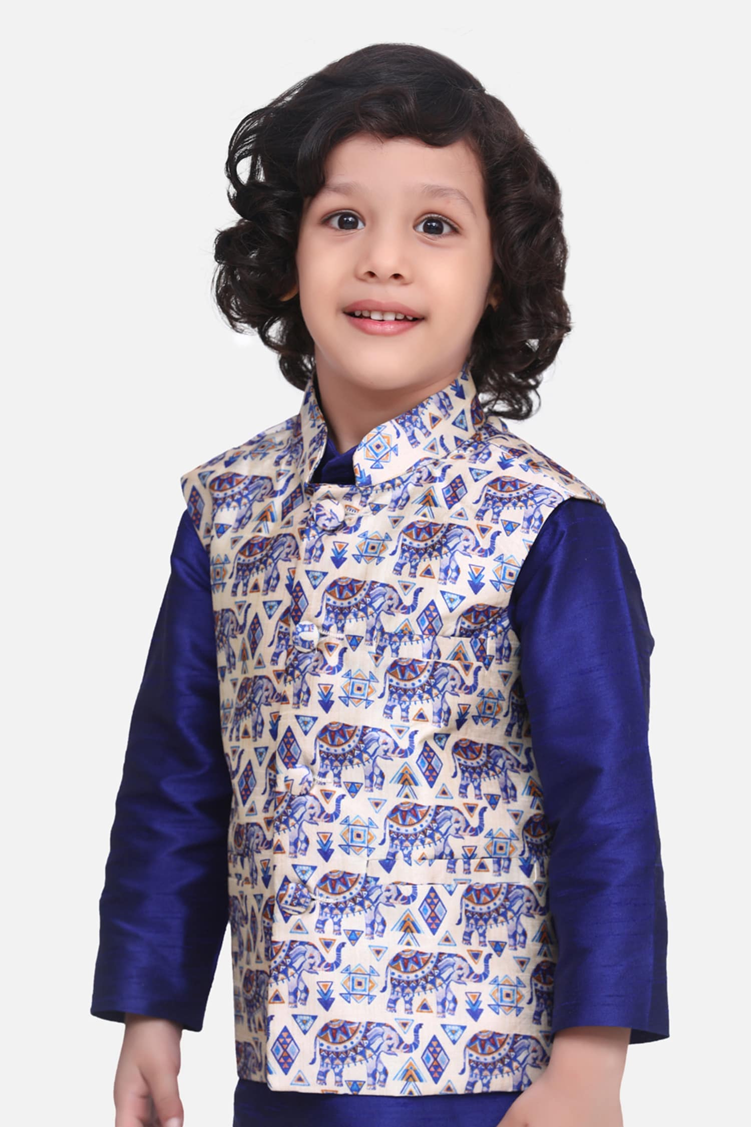 Buy Lil Picks Multi Color Silk Digital Print Nehru Jacket For Boys ...