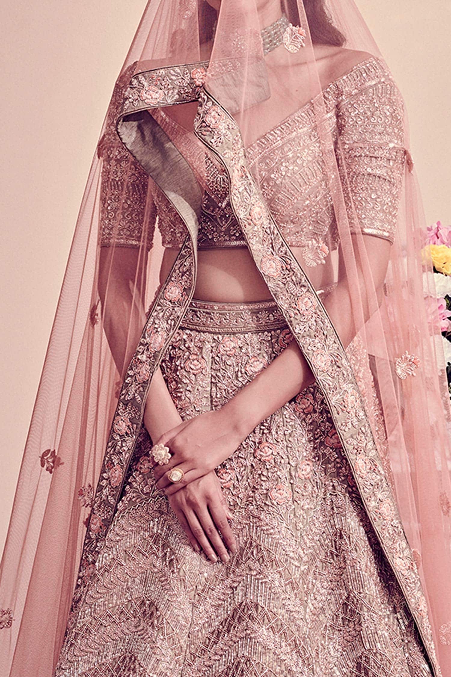 Buy Green Lehenga And Blouse Raw Silk Dupatta Net Floral Bridal Set For  Women by Bindani by Jigar & Nikita Online at Aza Fashions.