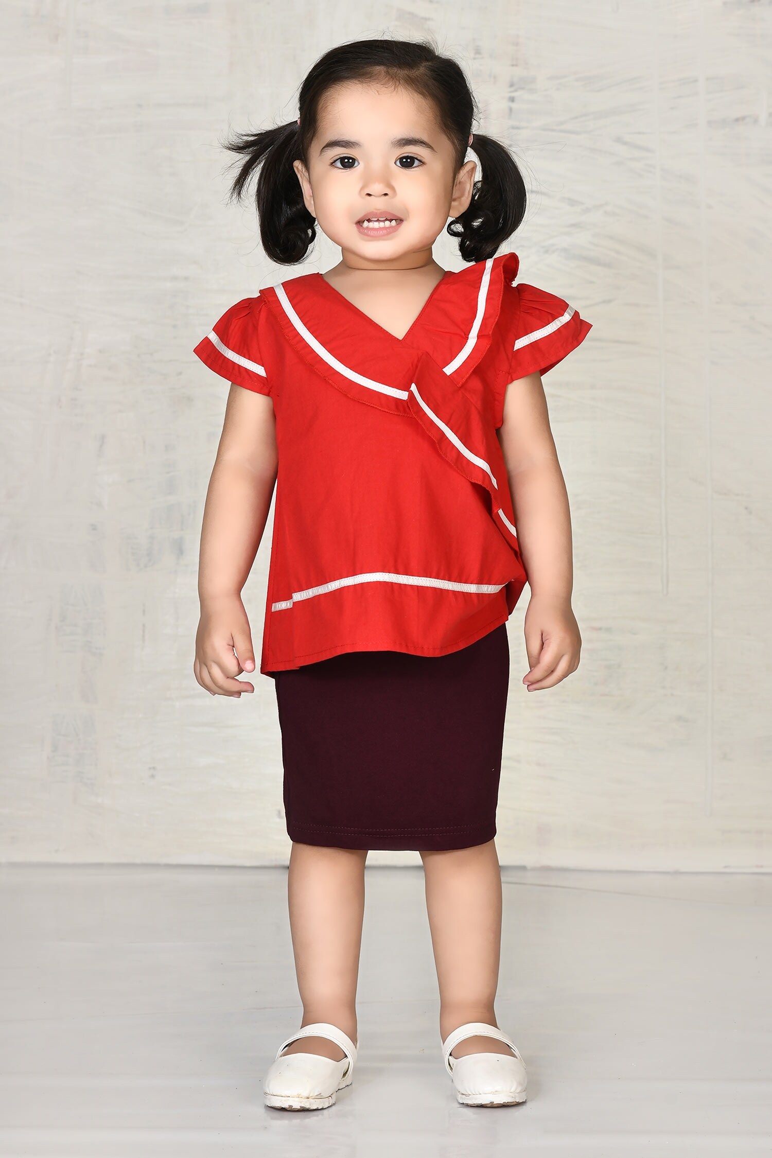 Buy Red Cotton Solid Ruffle Top For Girls by Arihant Rai Sinha Online ...