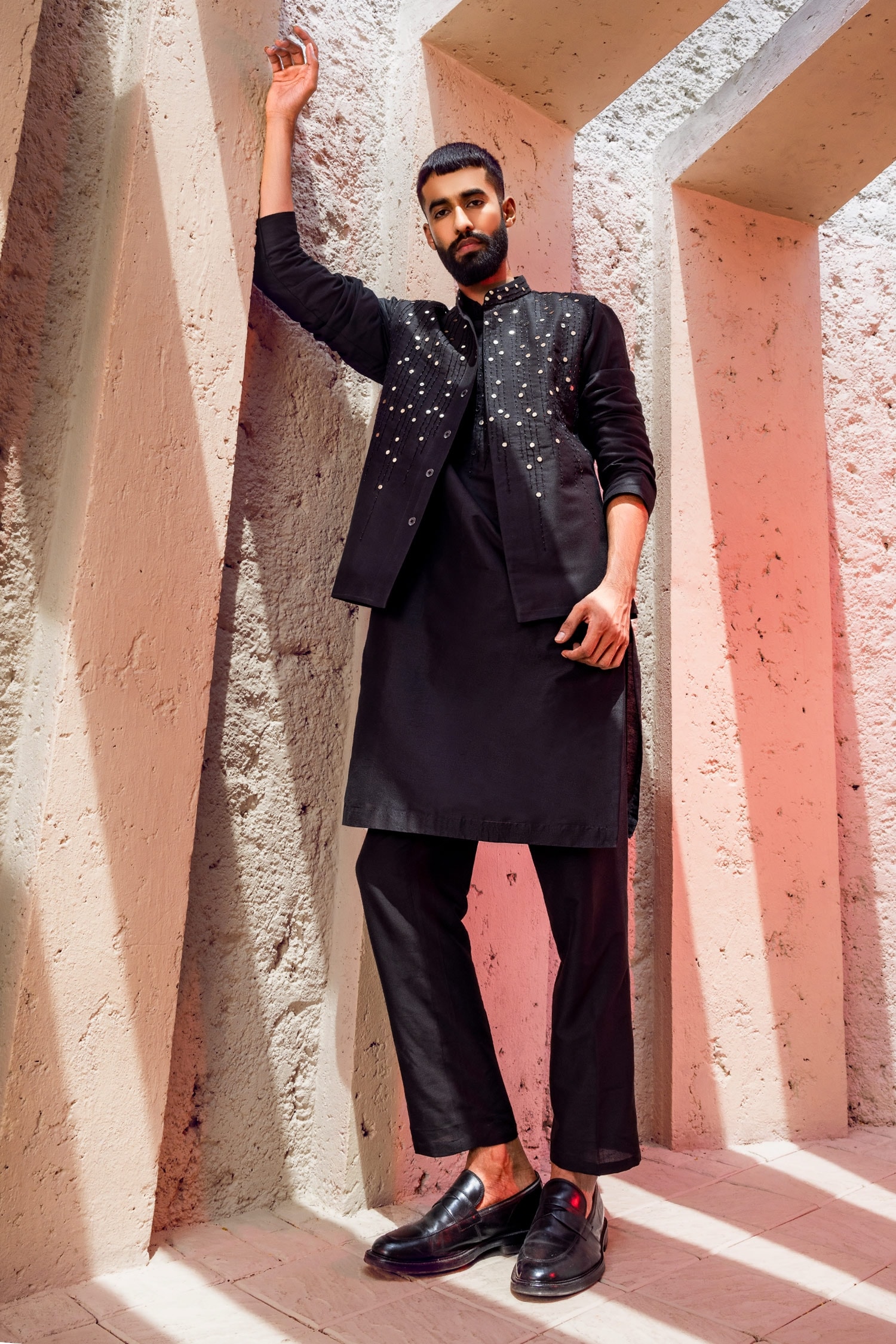 Buy Diyarajvvir Black Cotton Silk Embroidered Bundi And Kurta Set Online Aza Fashions 8311