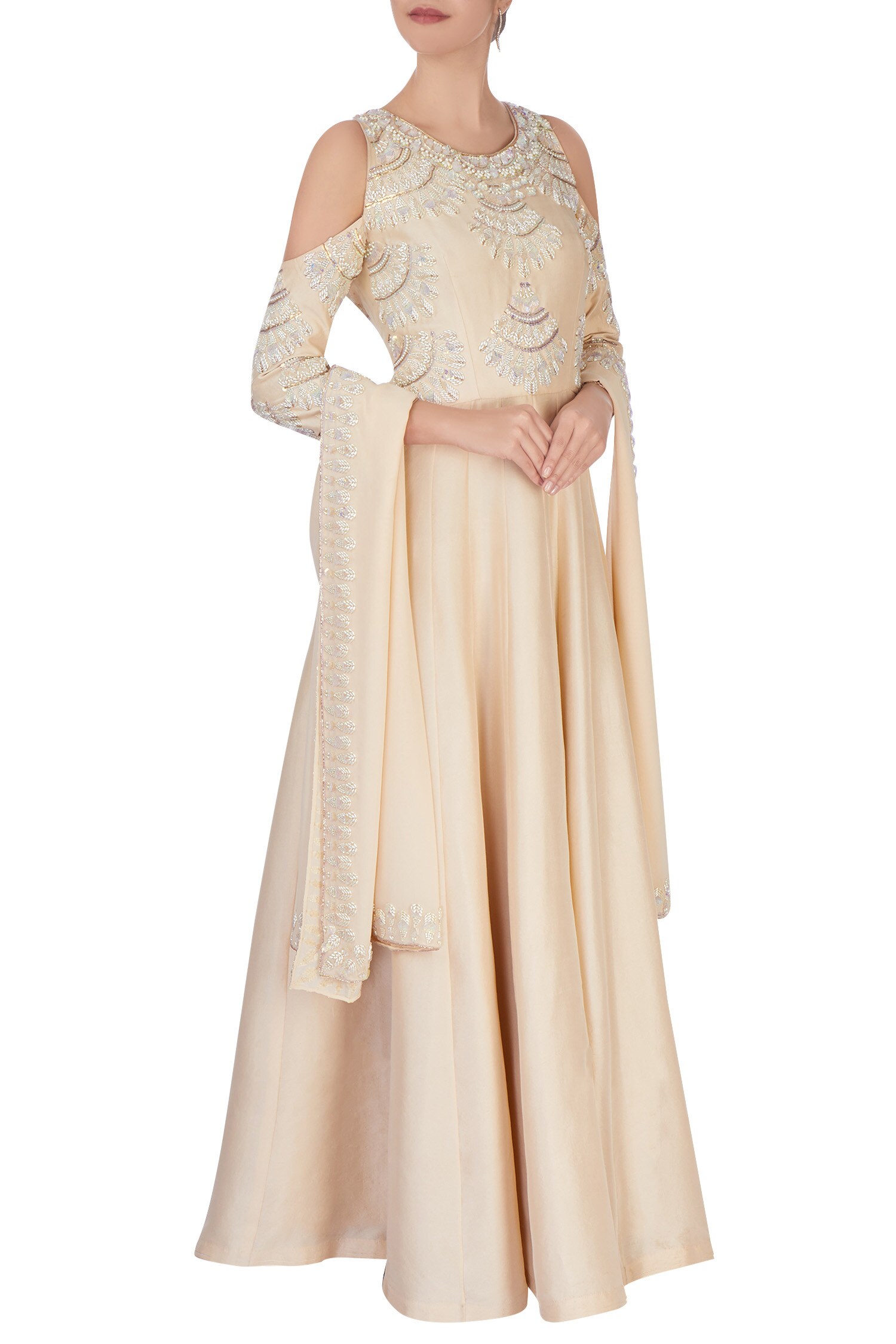 Buy Cream embroidered anarkali with dupatta by Manish Malhotra at Aza ...