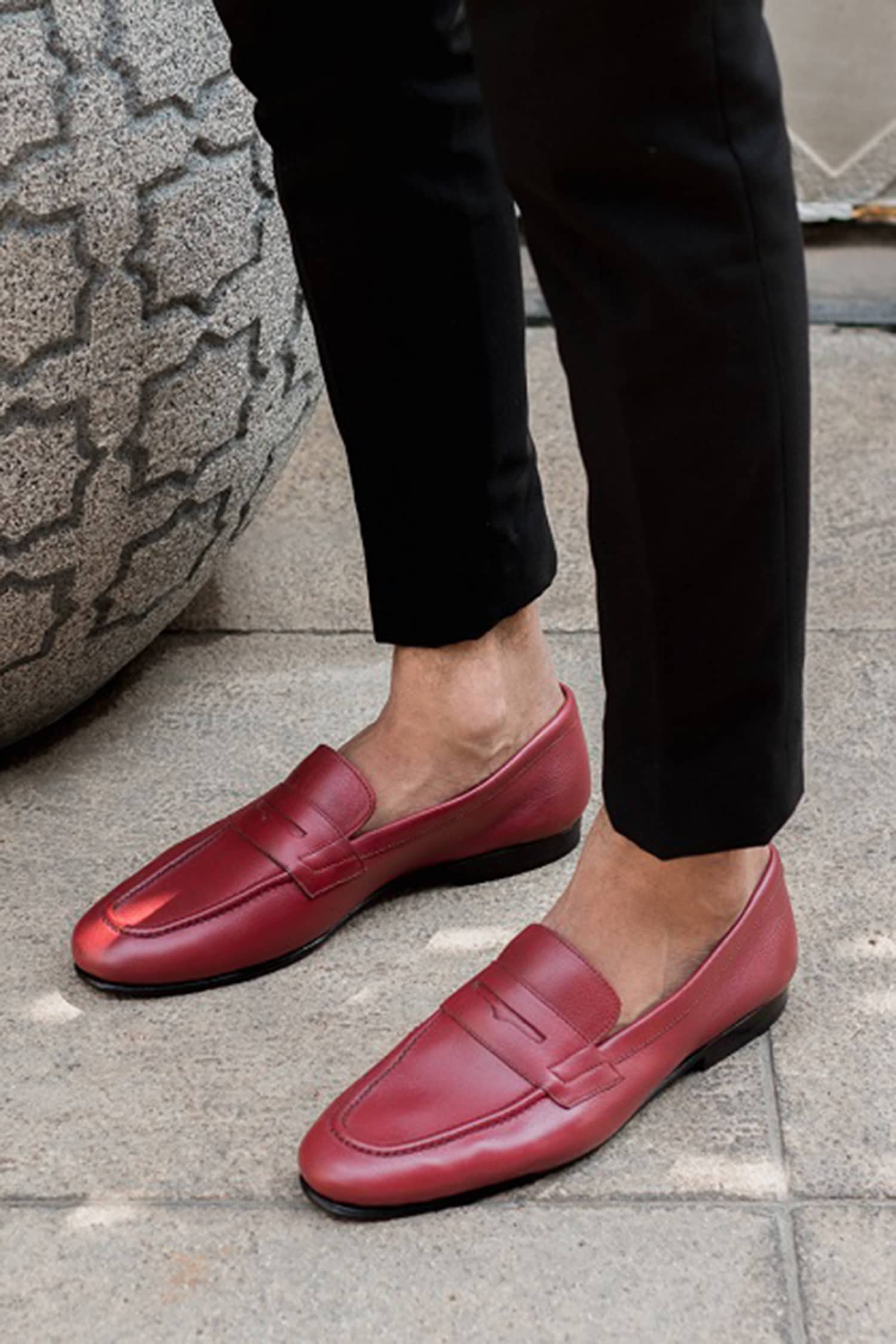 Buy Bridlen Maroon Leather Penny Loafer Shoes Online | Aza Fashions
