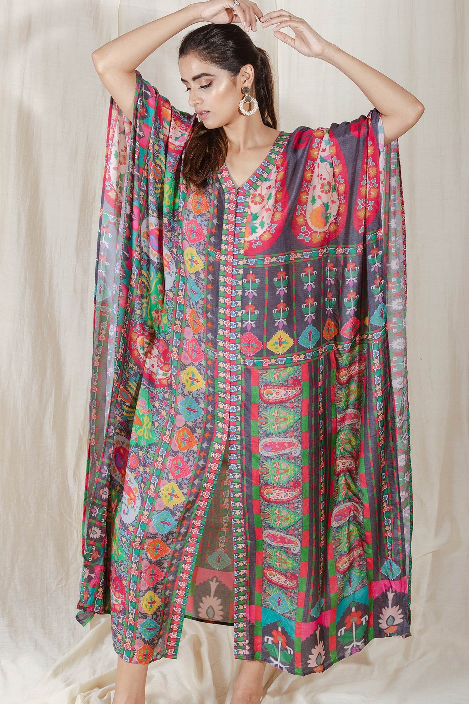 Buy Multi Color Moroccan Silk Digital Marry The Night Kaftan For Women ...