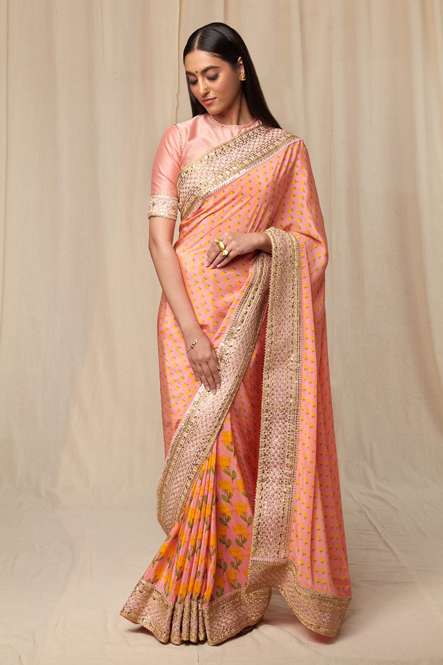 Buy Masaba Pink Raw Silk Sorbet Striped Saree Online | Aza Fashions