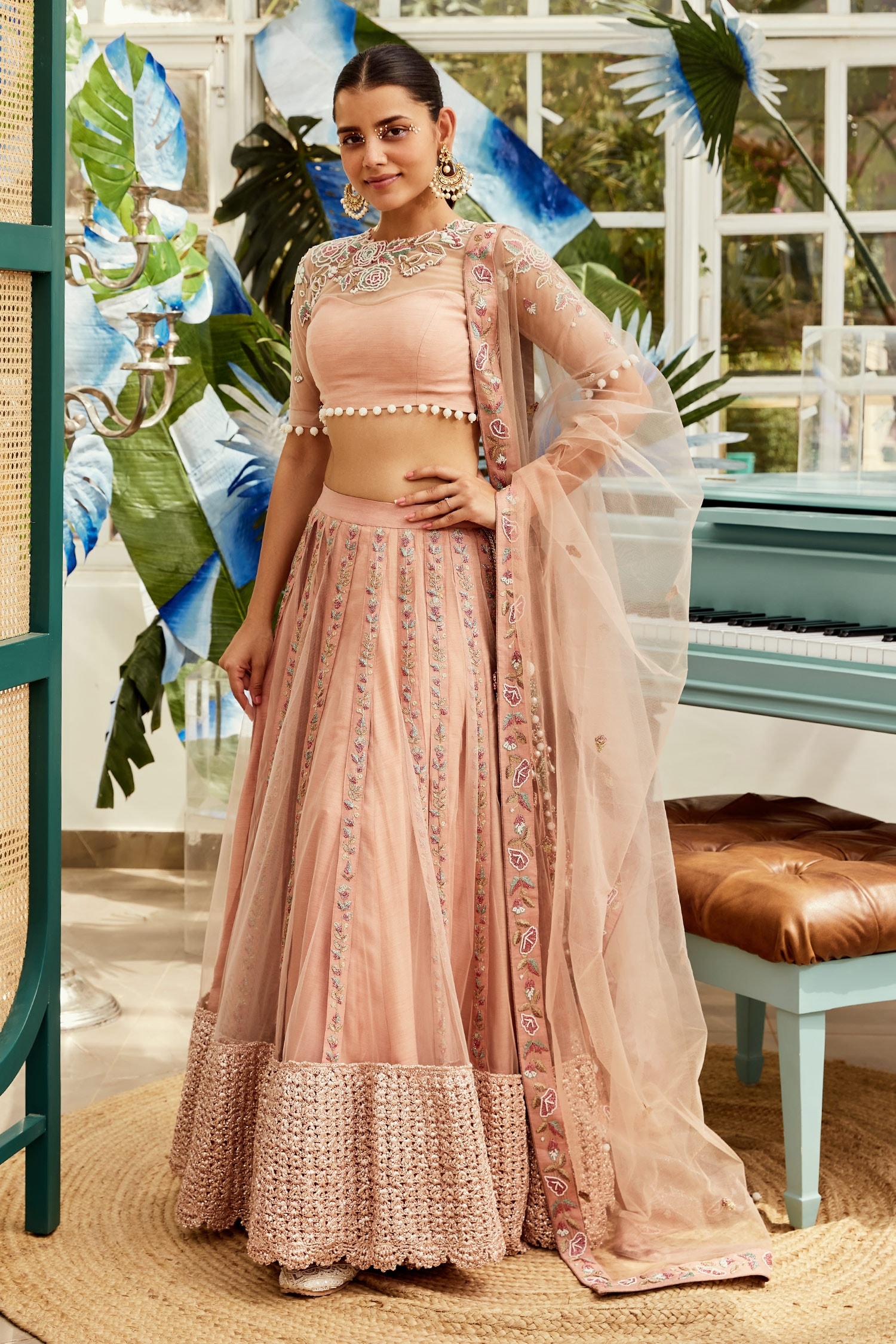 Peach Color Wedding lehenga With Matching Jewellry – Sulbha Fashions