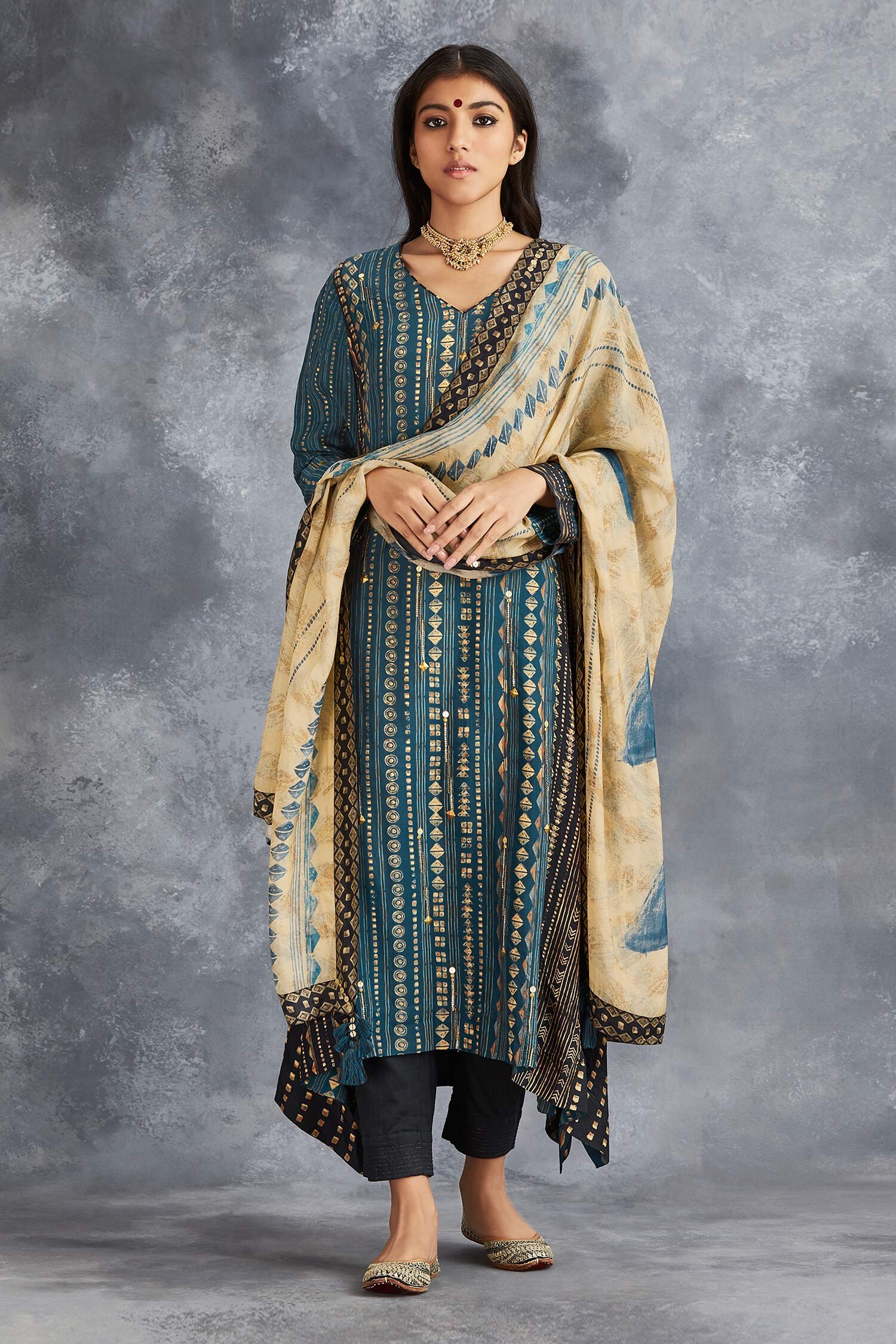 Buy Saundh Blue Silk Printed Kurta Set Online Aza Fashions