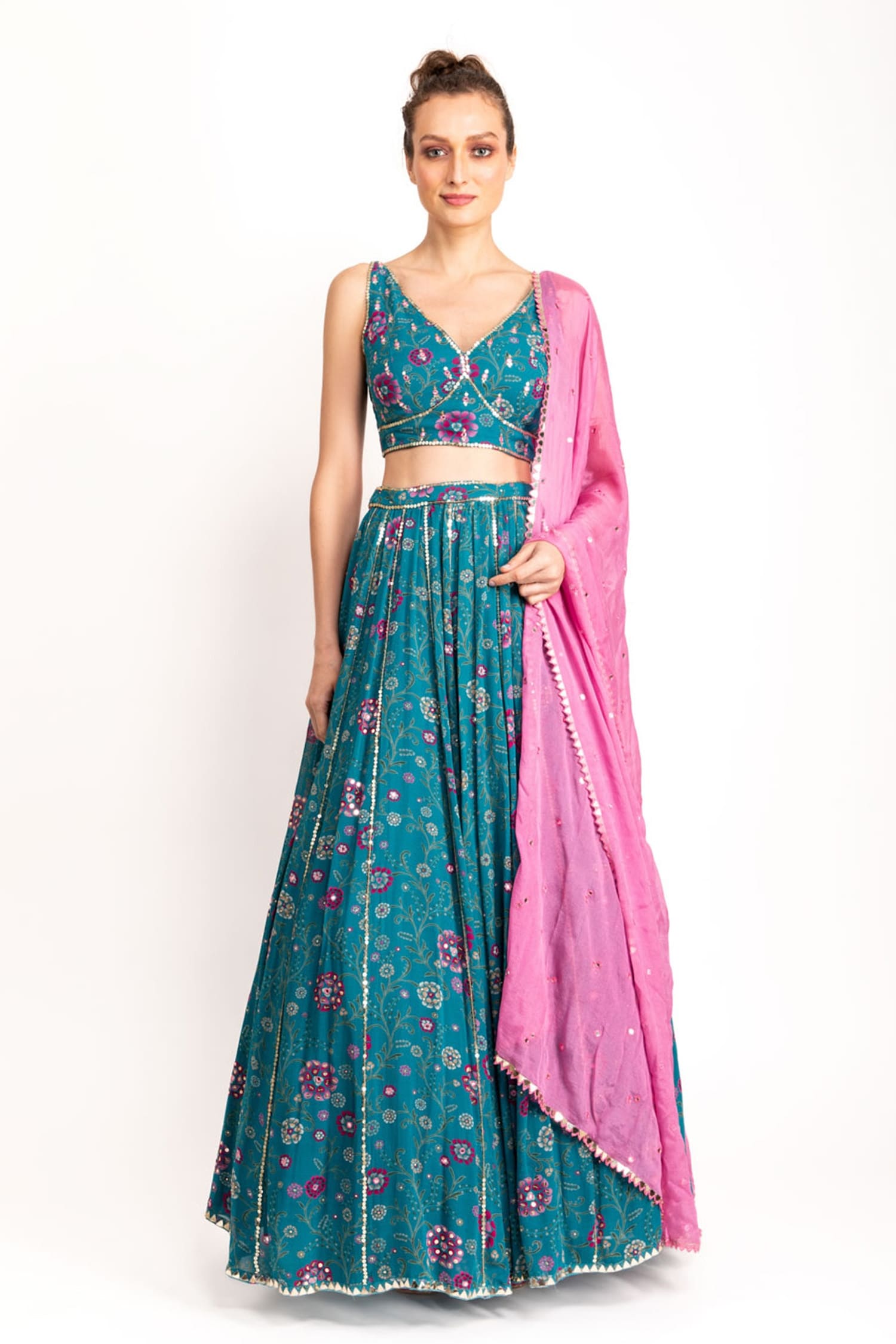 Sonal and Ekta Floral Embroidered Lehenga Set | Pink, Sequin, Net, Square  Neck, Sleeveless | Aza fashion, Lehenga, Fashion