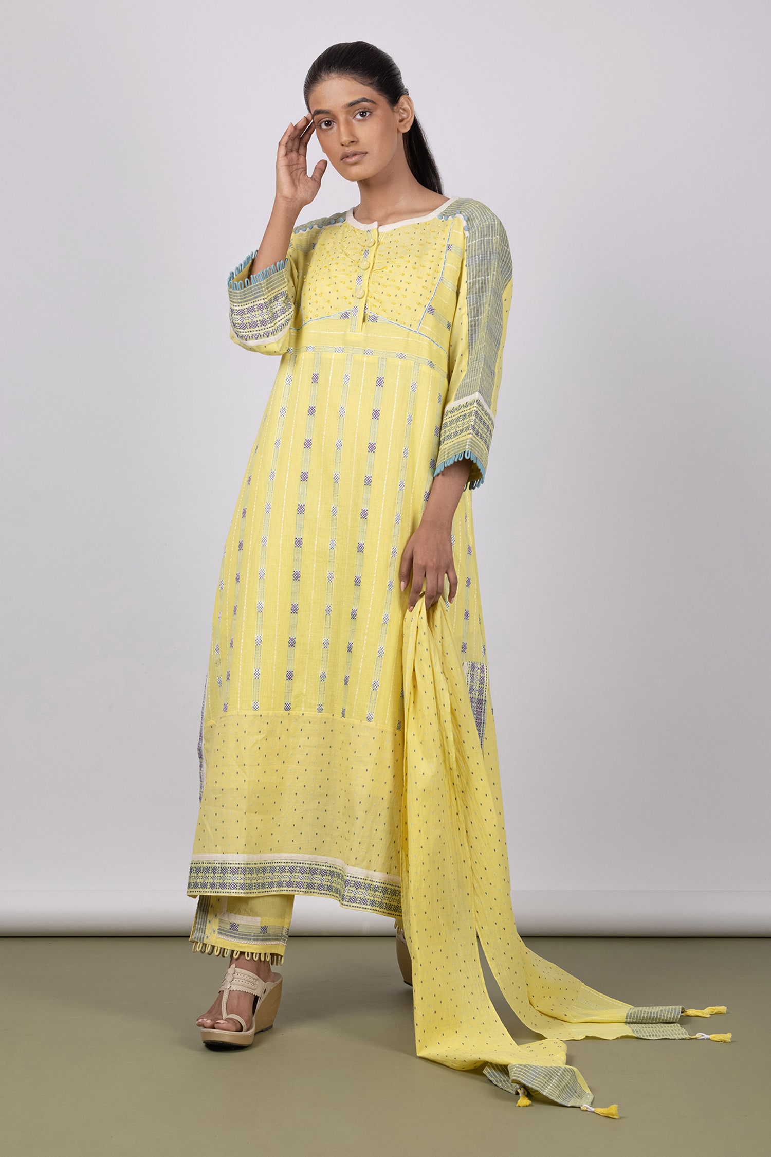 Buy Bhavik Shah Yellow Cotton Embroidered Kurta Set Online | Aza Fashions