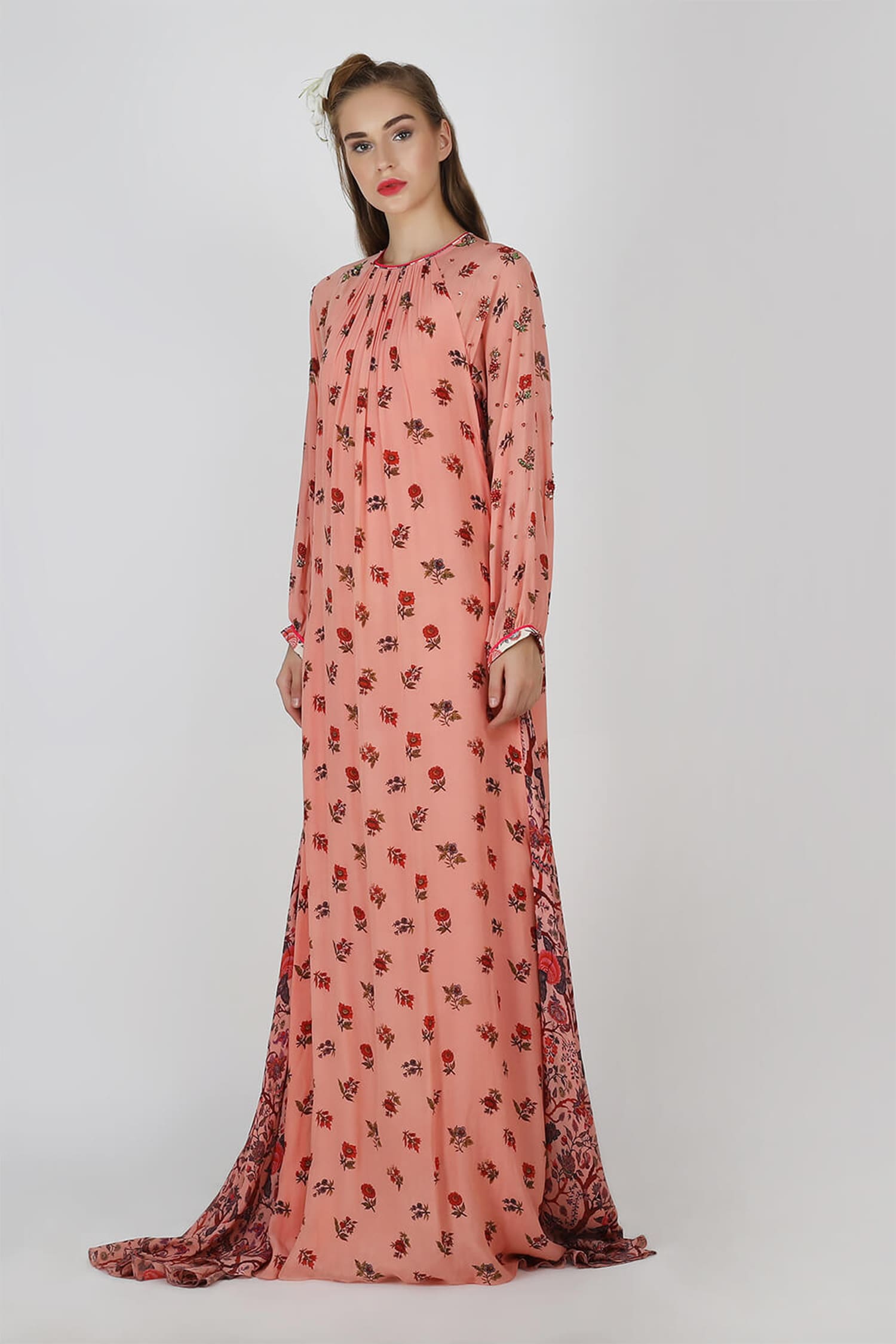 Nikasha Pink Georgette Round Printed Maxi Dress For Women