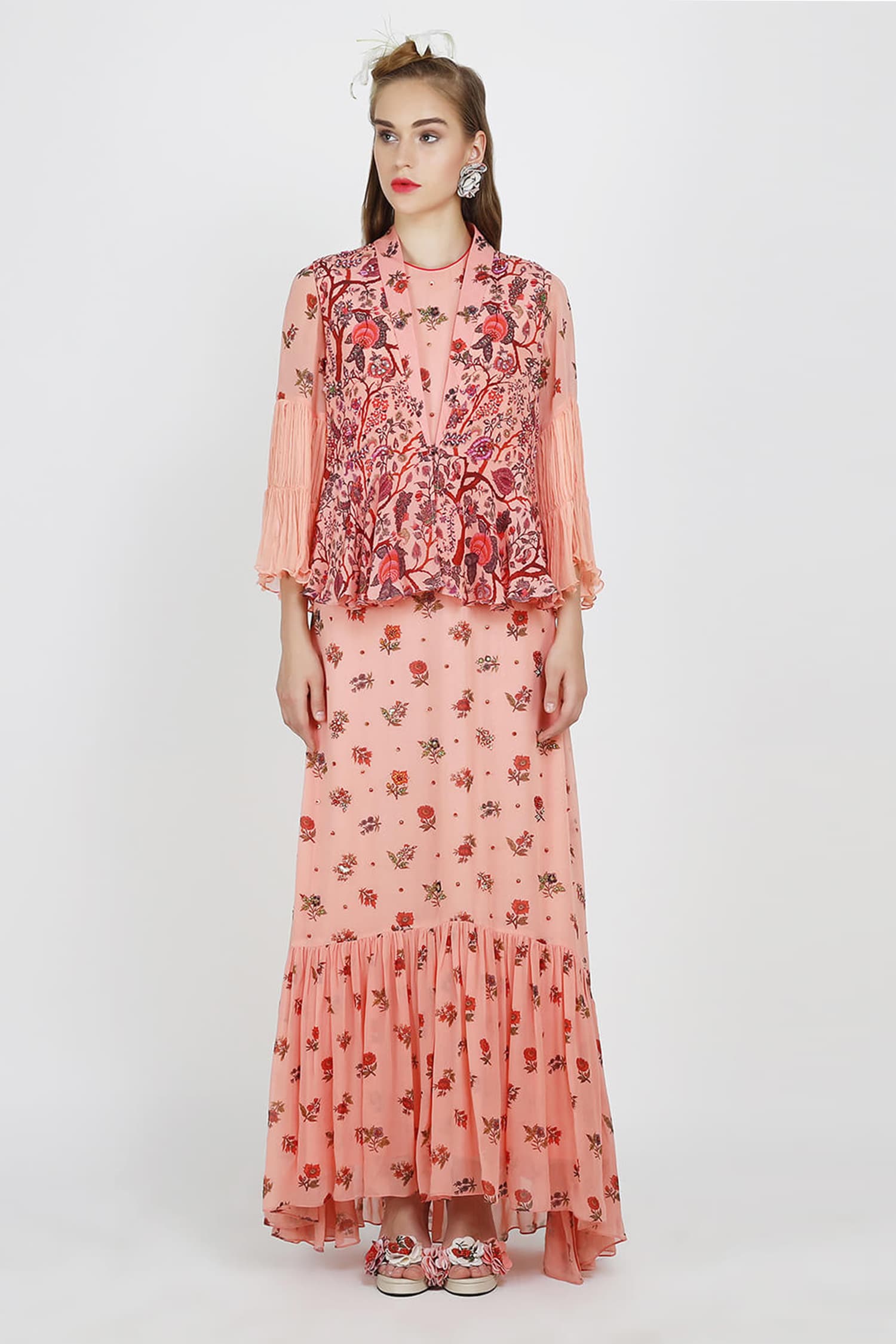 Nikasha Pink Printed Maxi Dress With Jacket