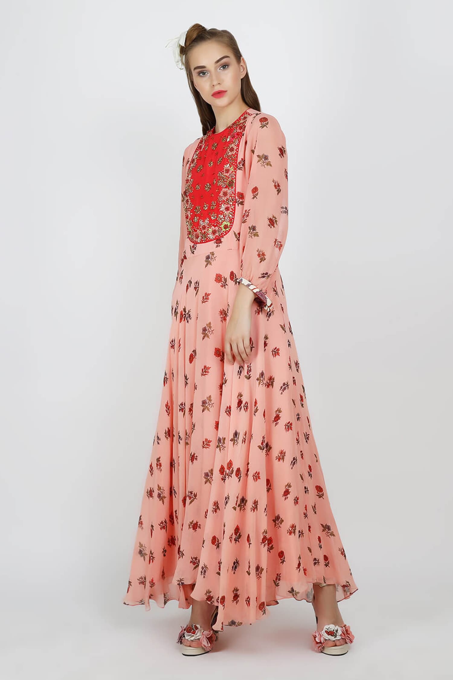 Nikasha Pink Round Printed Maxi Dress For Women