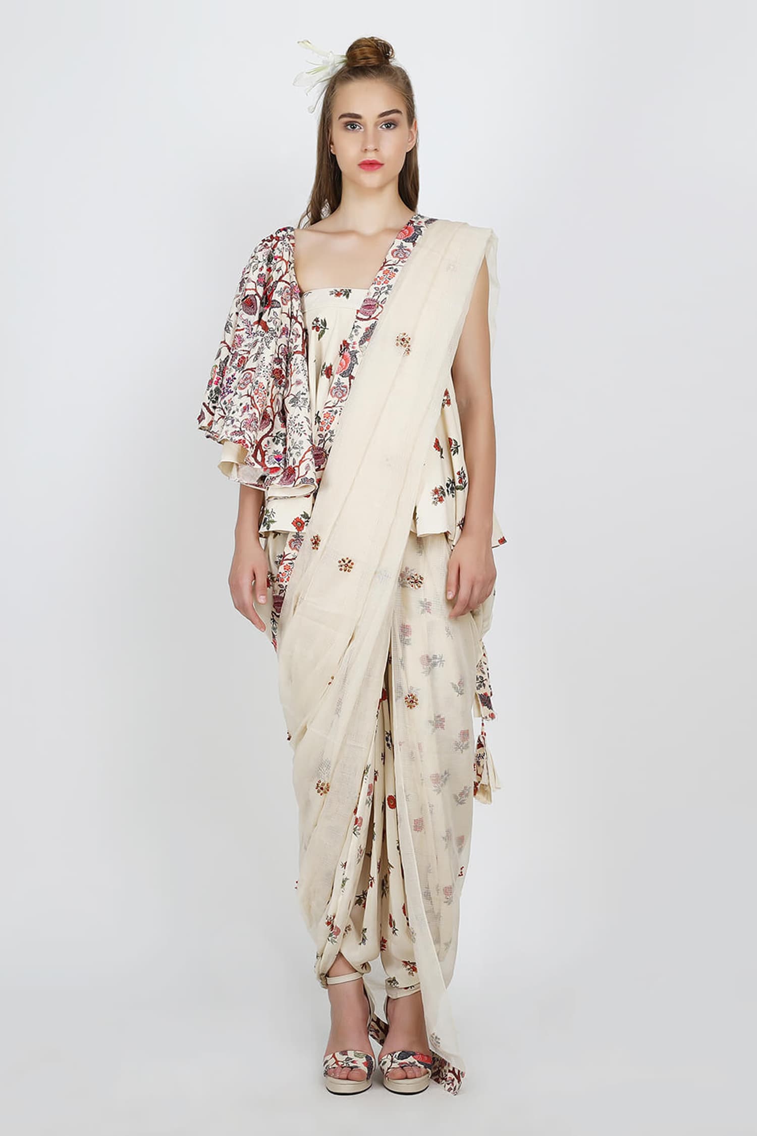 Nikasha White Cotton One Shoulder Blouse And Dhoti Pant Set