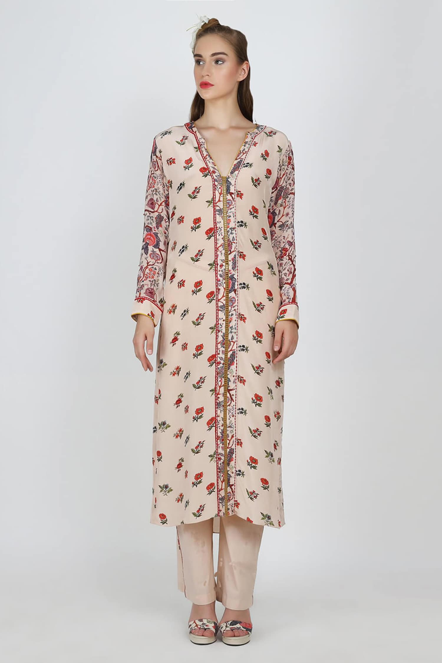 Nikasha Beige Poplin Printed Kurta And Pant Set