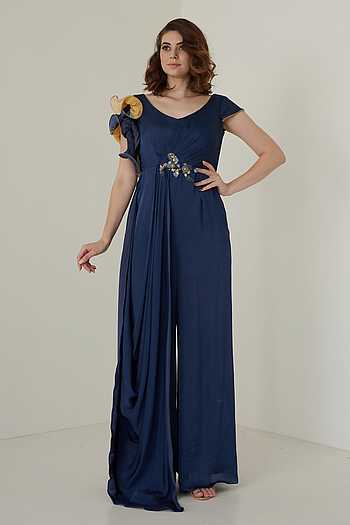 Mariam Embellished Crocodile Neckline Solid Jumpsuit
