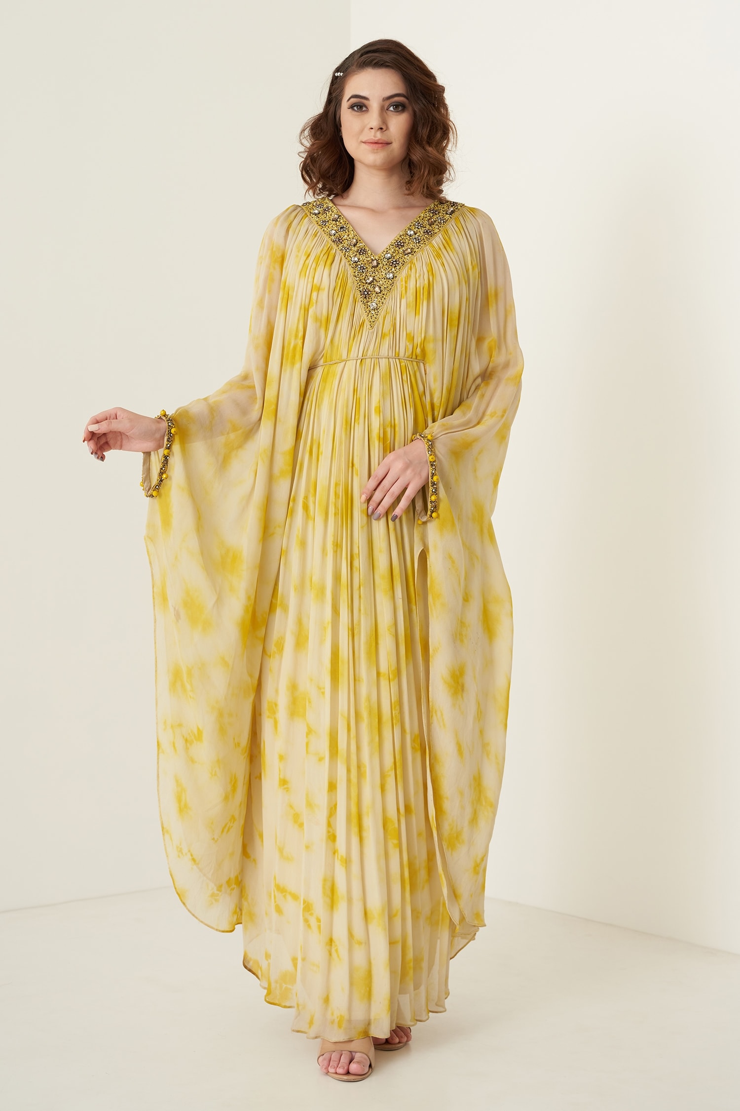 Yellow Frill Kaftan dress – Mitali Wadhwa