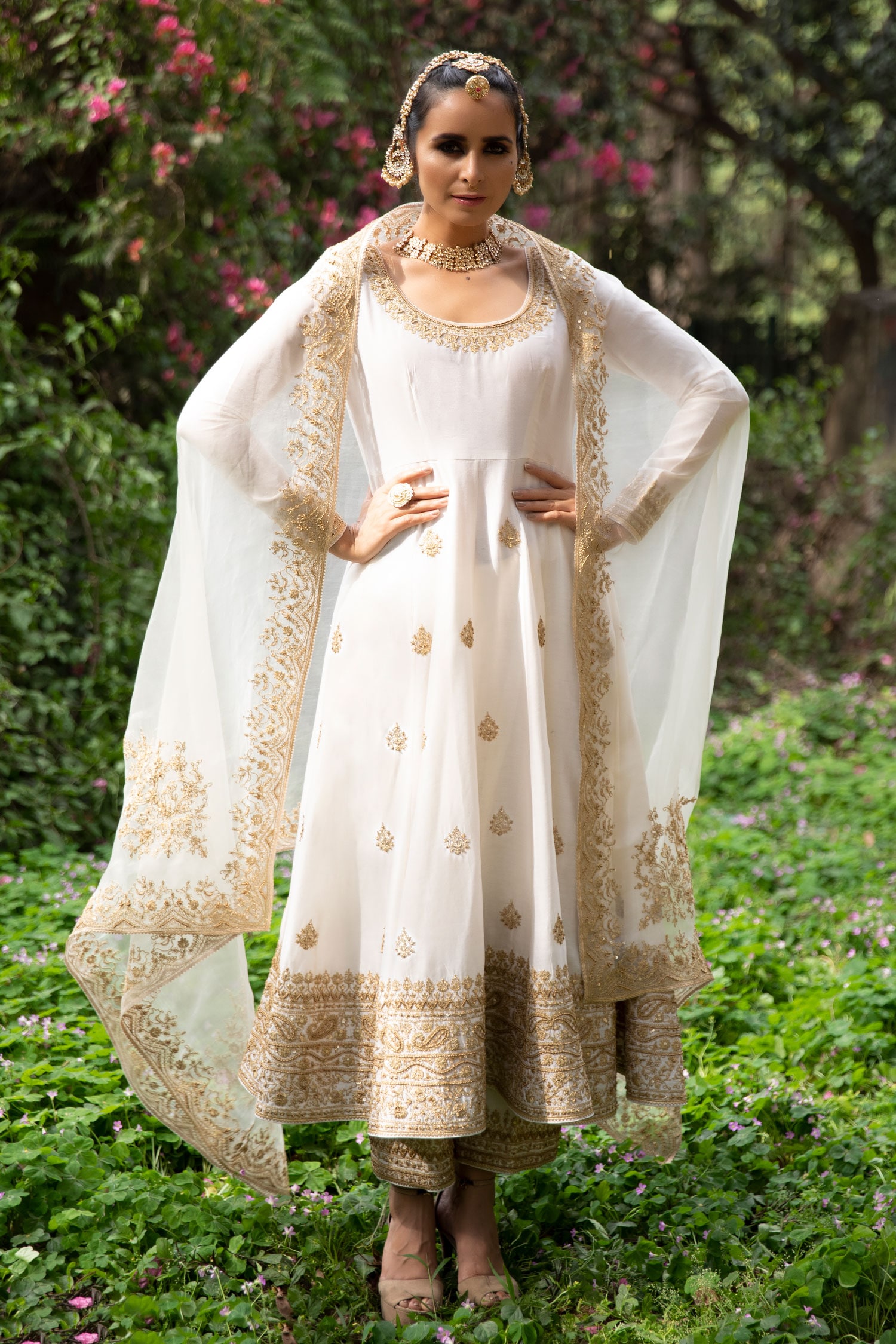 white and gold anarkali