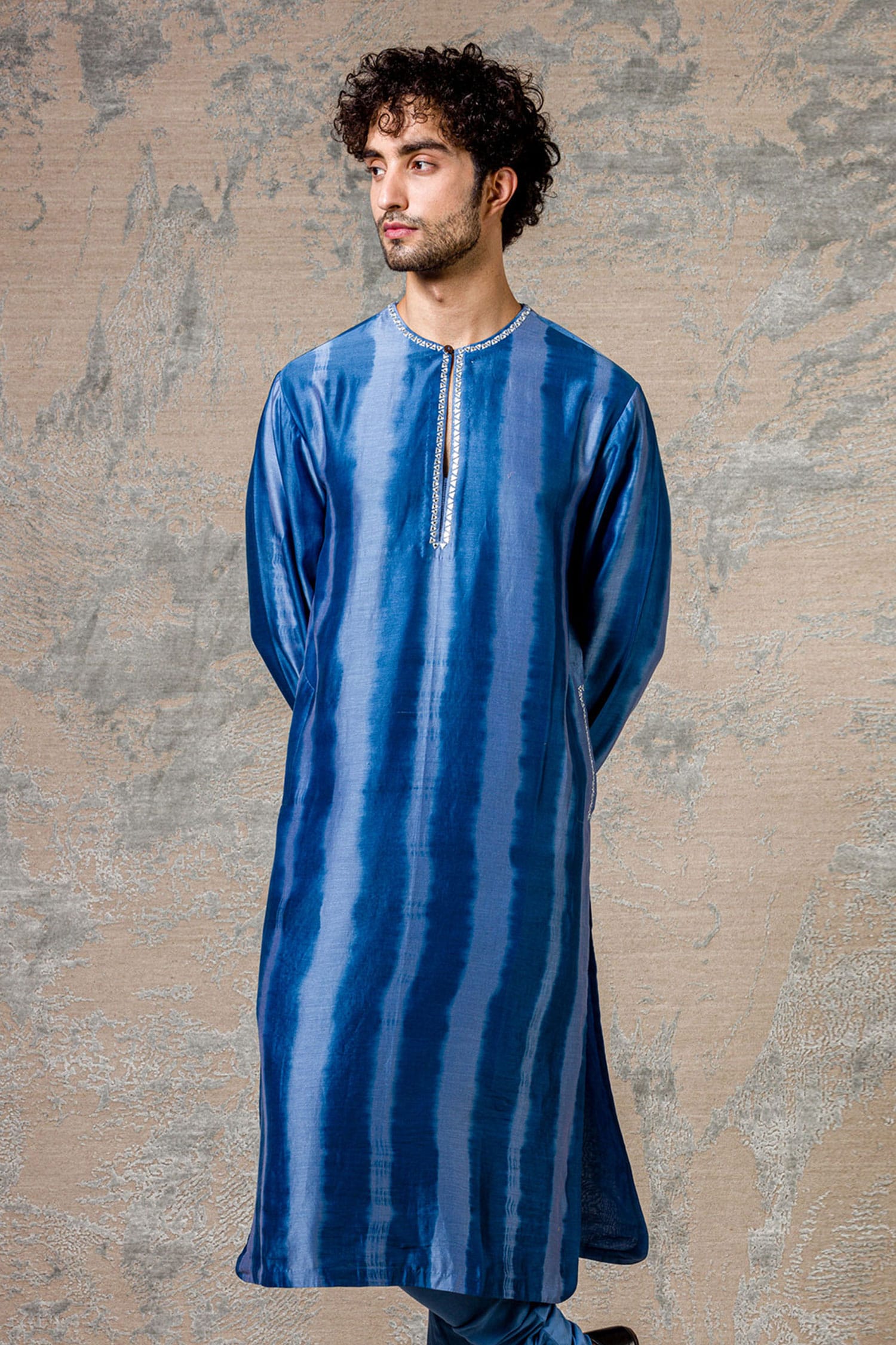 Buy Devnaagri Blue Cotton Silk Blend Tie And Dye Kurta Set Online Aza