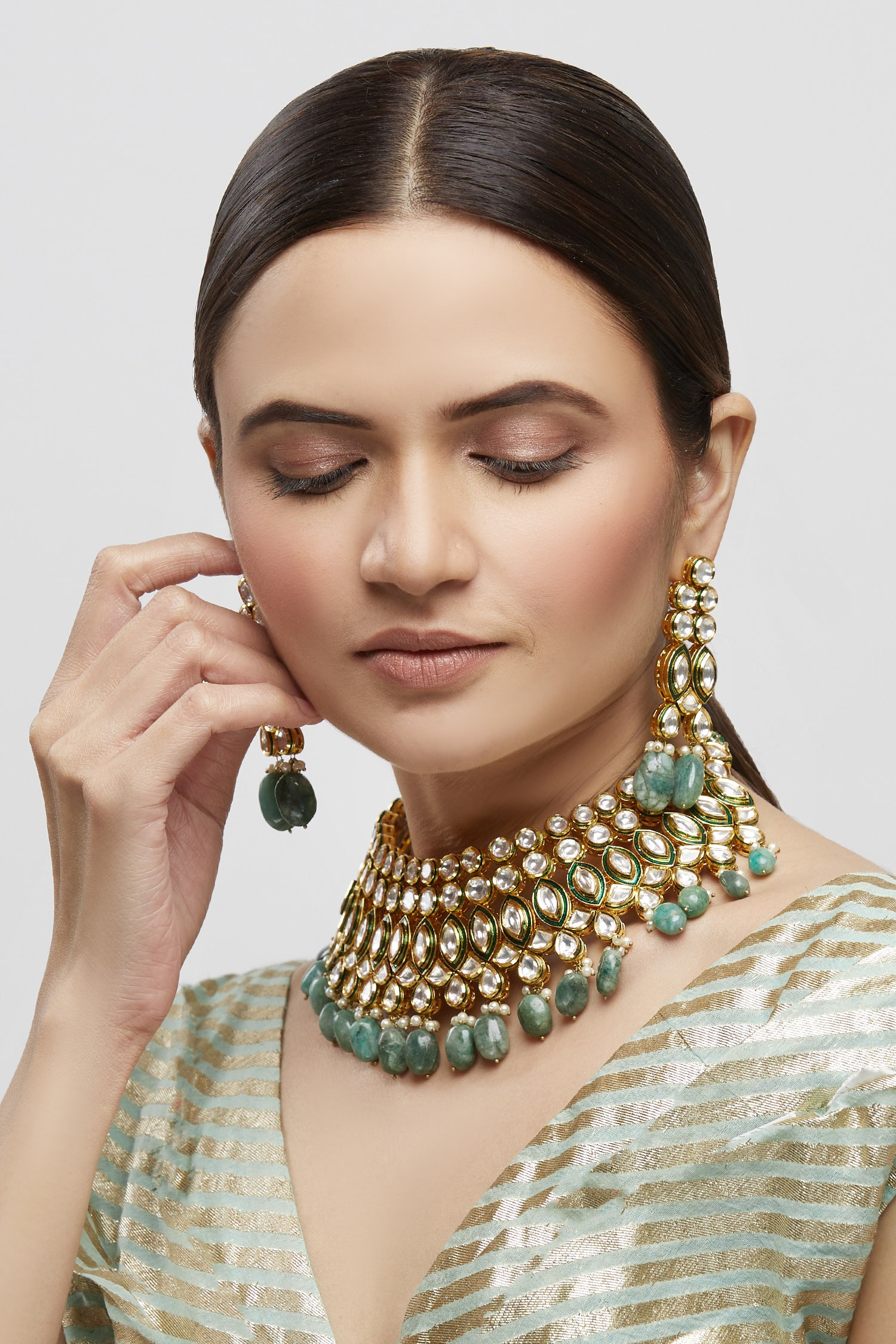 Buy Minaki Kundan Meenakari Choker Jewellery Set Online | Aza Fashions