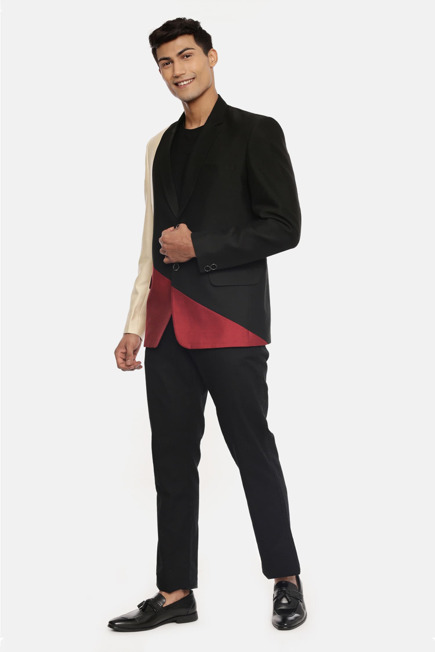 Mayank Modi - Men Multi Color Silk Cotton Colorblock Blazer For Men