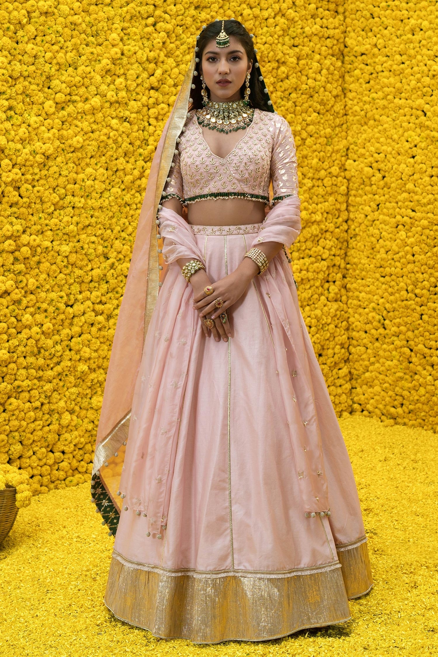 Buy Peach N Yellow Embroidered Off Shoulder Lehenga Party Wear Online at  Best Price | Cbazaar