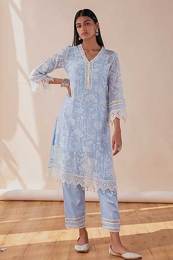 Delilah Organza Blue Kurta Set