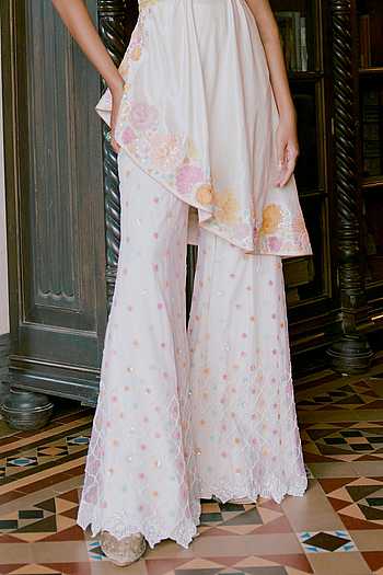 Blue Mirror work Shoulder Tie Kurta with Sharara