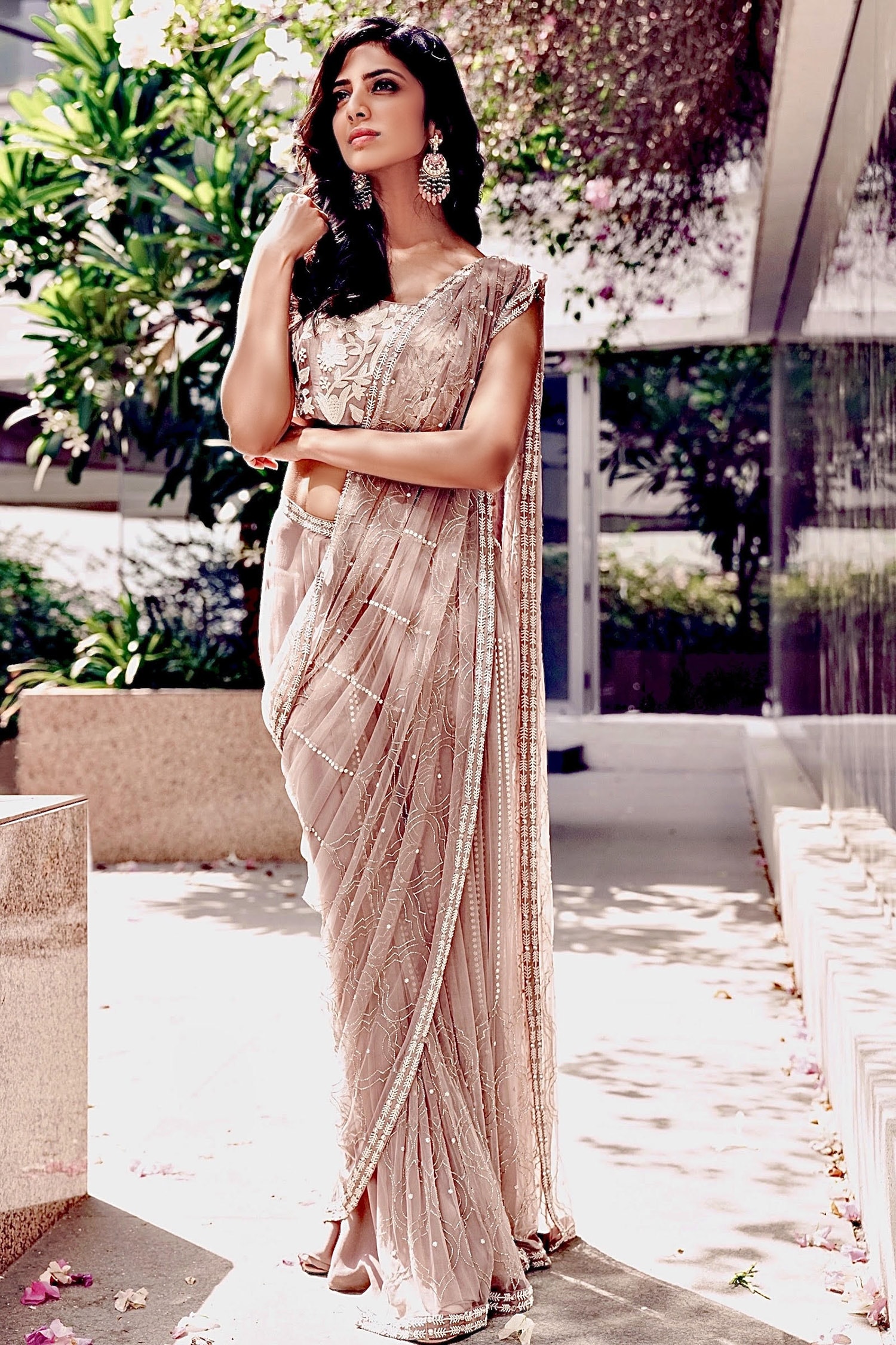 Buy Mishru Purple Predraped Chanderi Saree With Blouse Online Aza