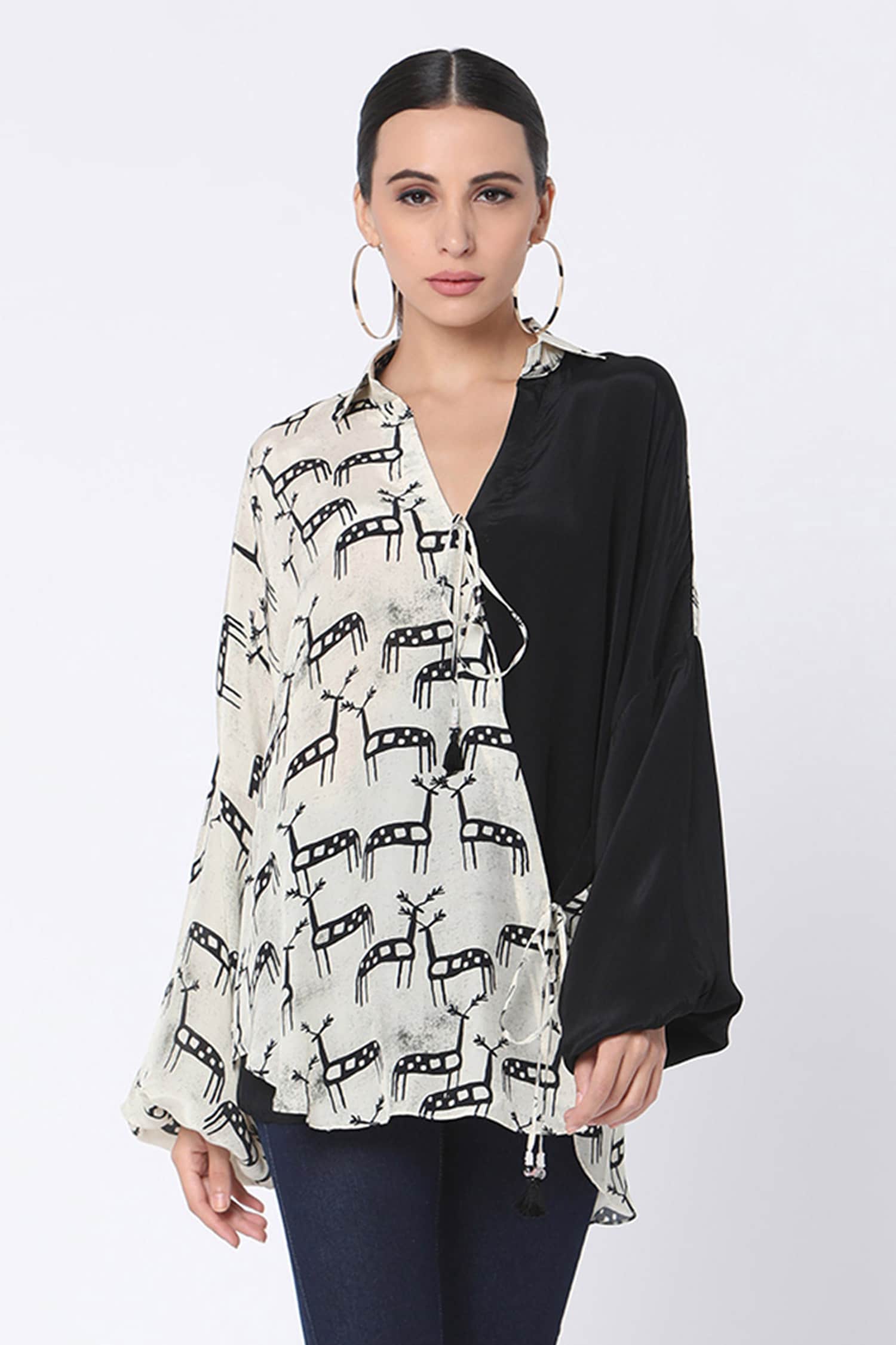 Buy Black Crepe Spread Collar Color Block Dress For Women by Masaba Online  at Aza Fashions.