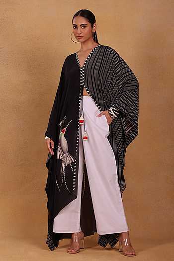 Buy Masaba Black Cotton Mayfly Print Cape And Culotte Set Online | Aza ...