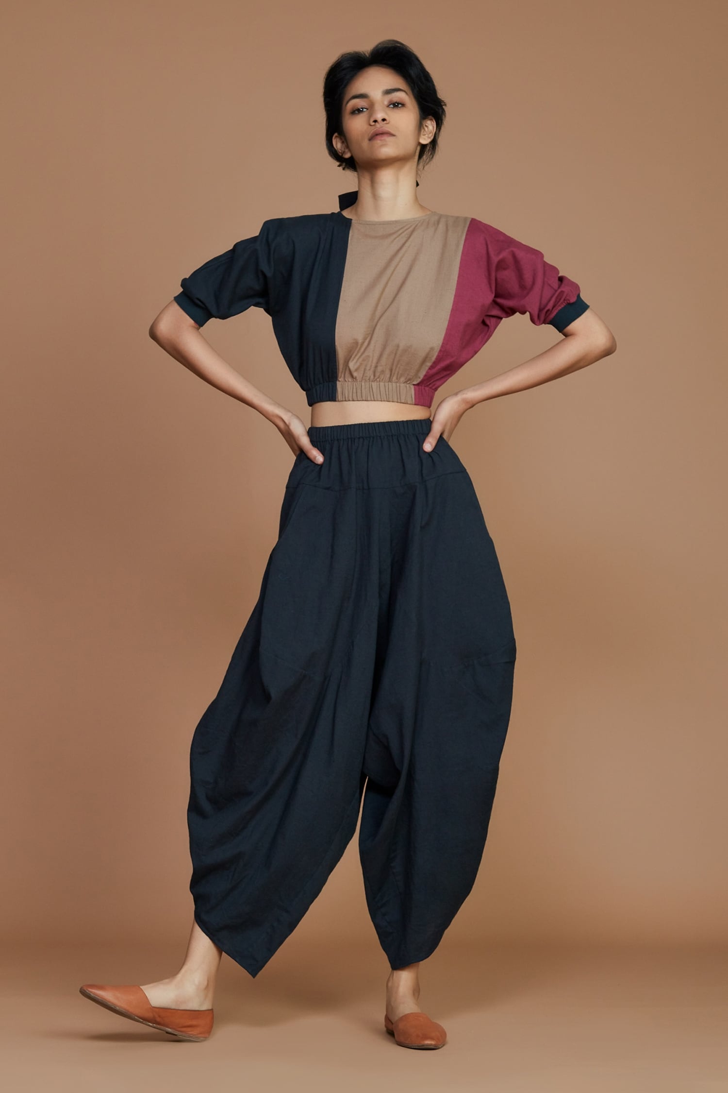 Pure Linen Printed Belted Balloon Trousers  MS ID