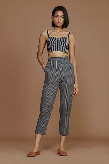 Buy Mati Grey Cotton Striped Corset Top 