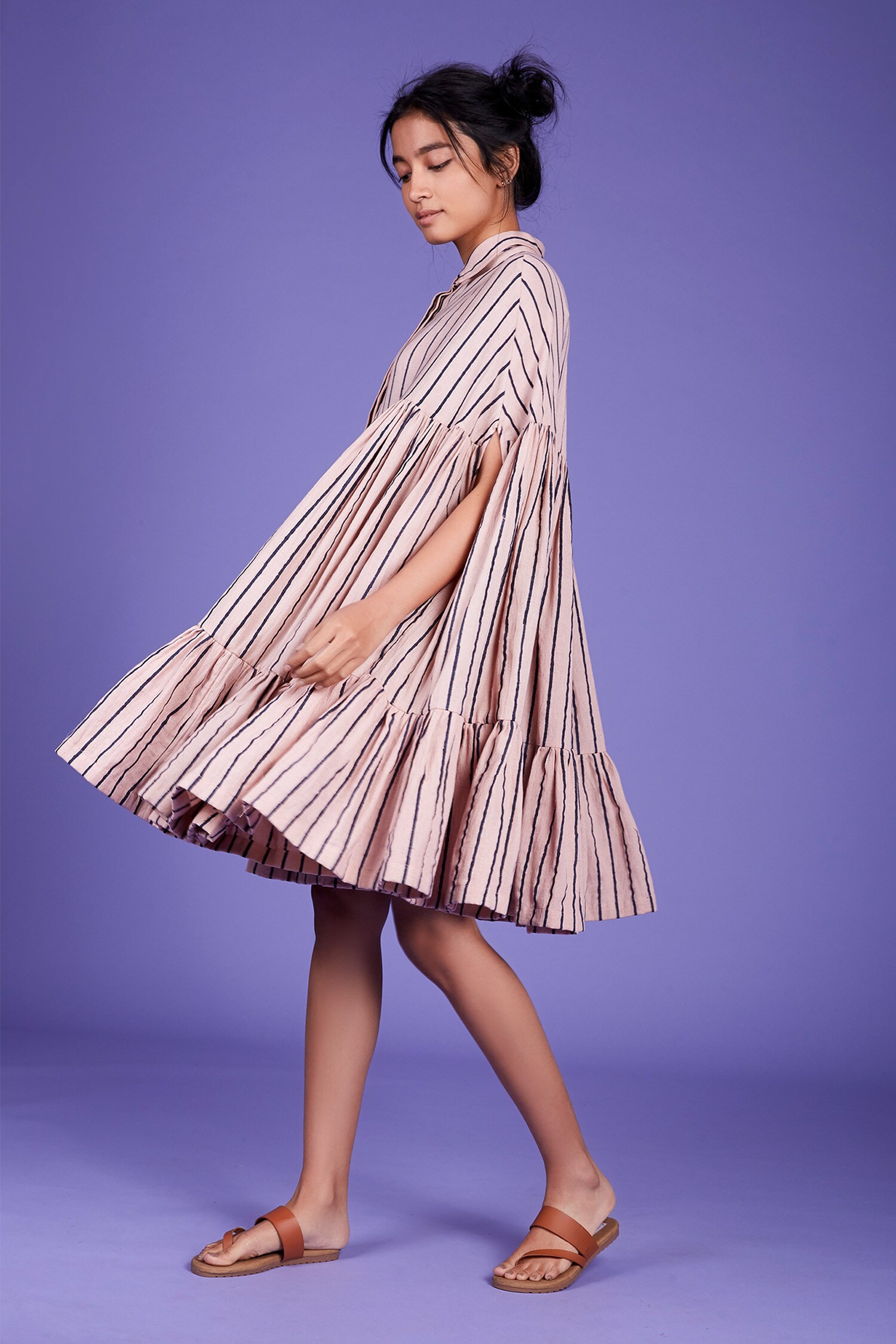 Buy Cotton Striped Cape Dress by Mati at Aza Fashions