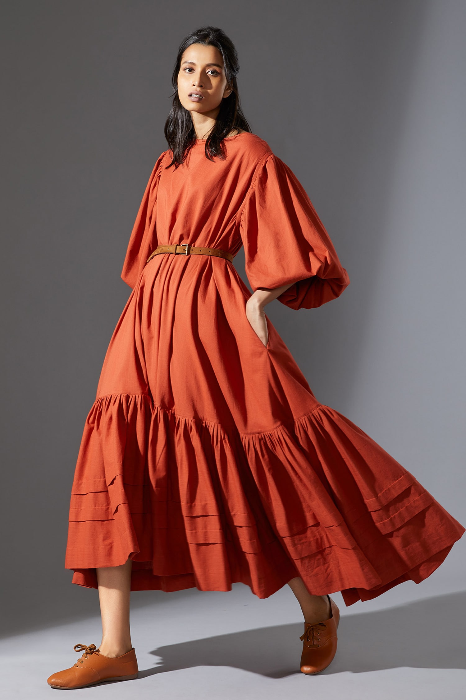 orange trapeze dress