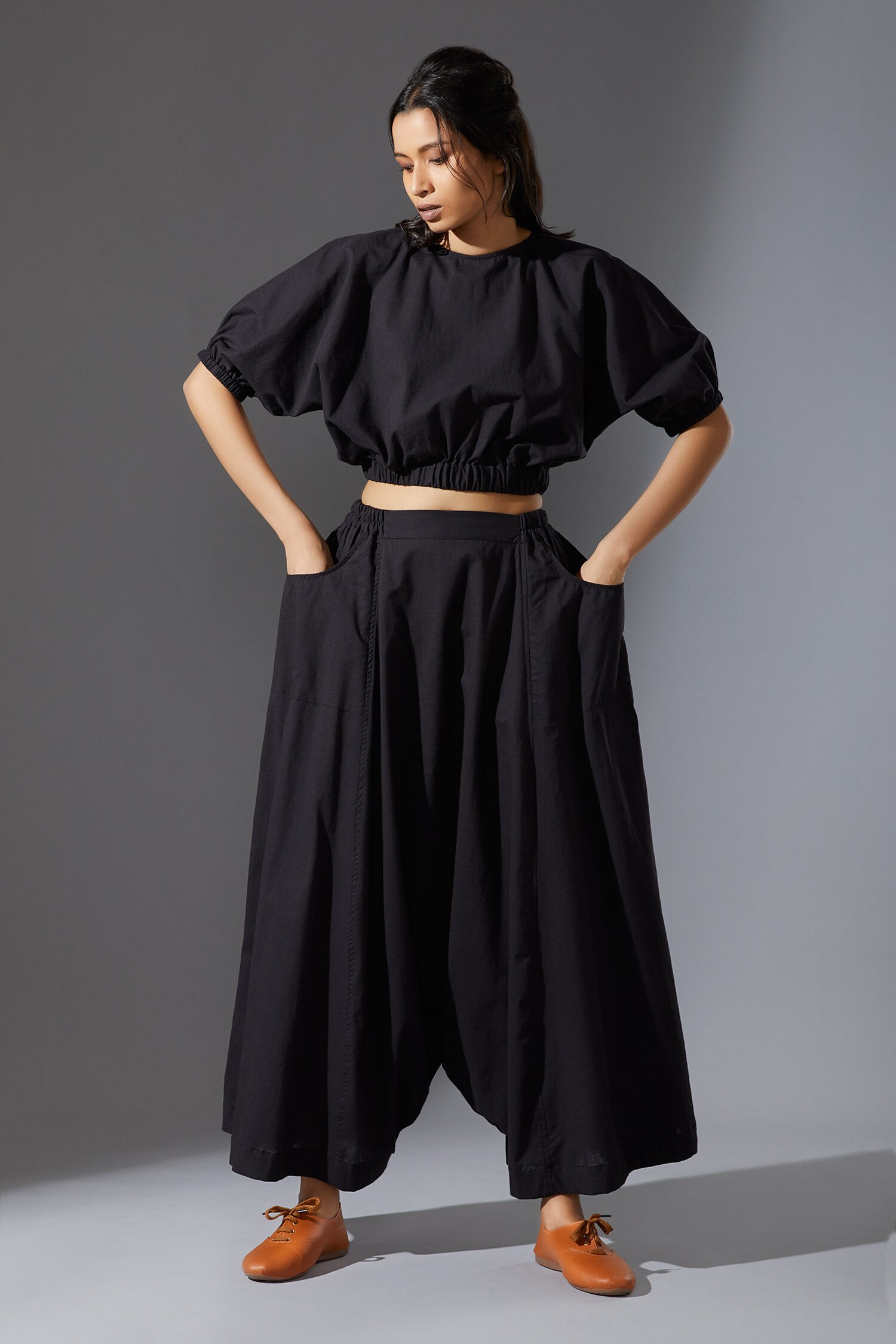 Buy Mati Black Cotton Handwoven High Waist Harem Pants Online Aza