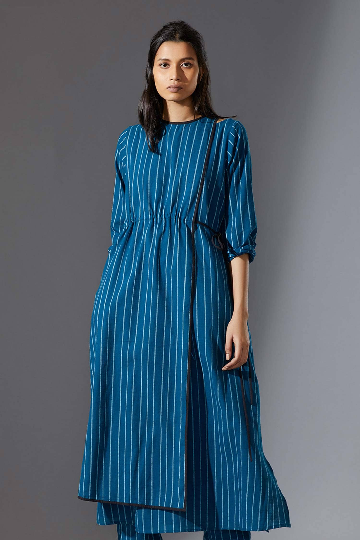 Buy Mati Blue Cotton Handwoven Striped Angrakha Online | Aza Fashions