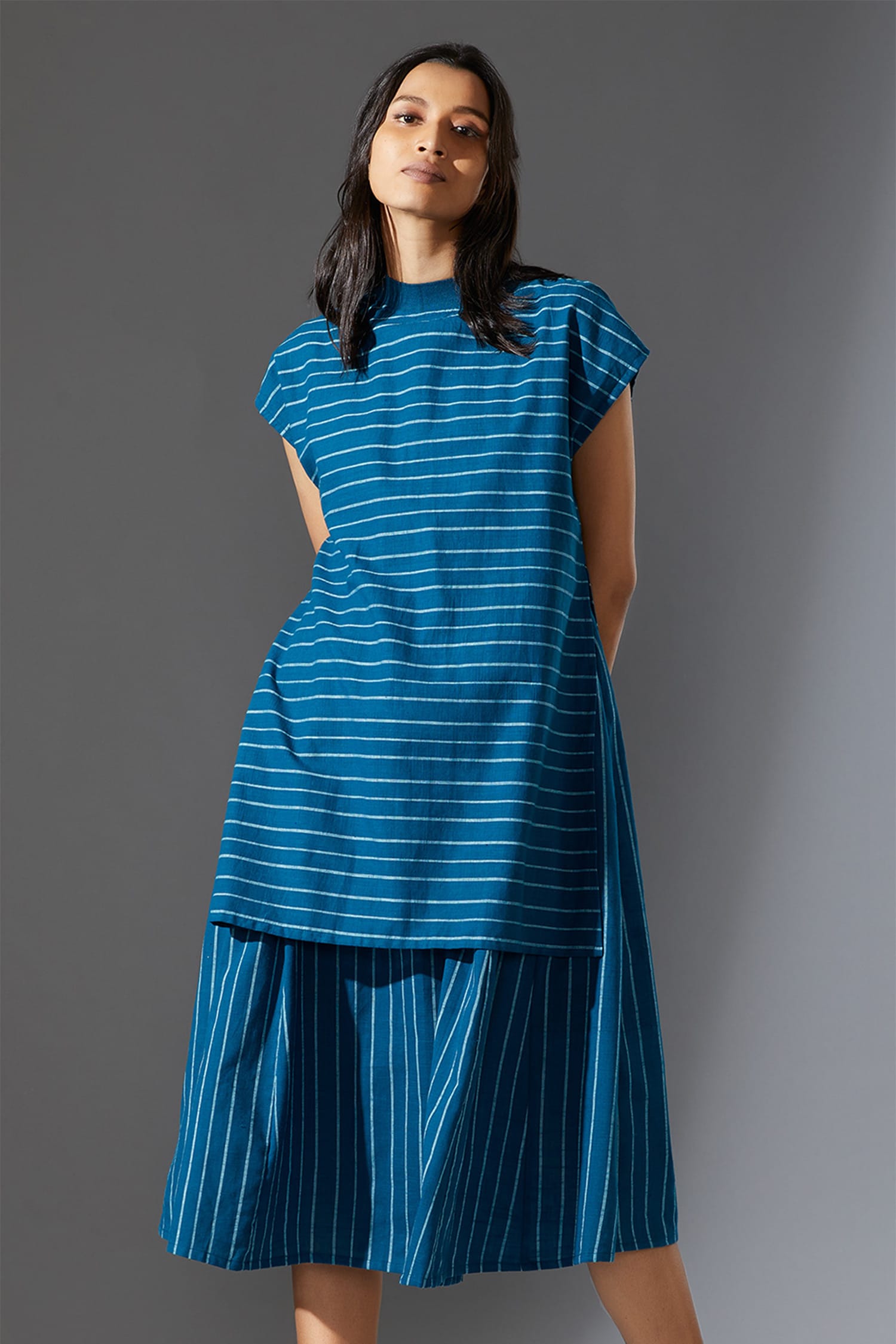 Buy Blue Cotton Striped Dress For Women by Mati Online at Aza Fashions.