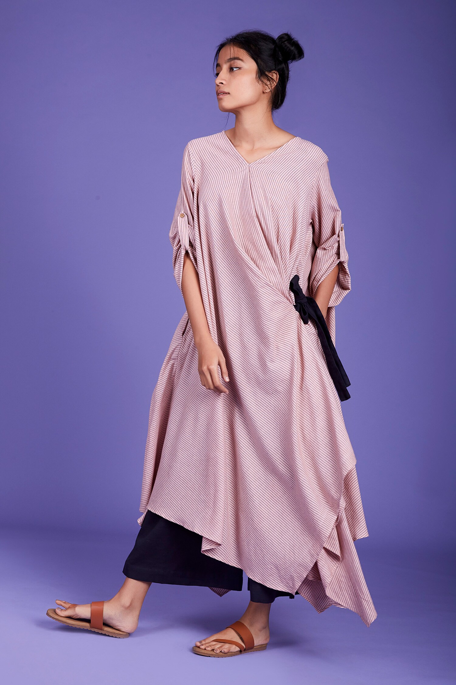 Buy Mati Pink Handwoven Asymmetric Tunic Set Online | Aza Fashions